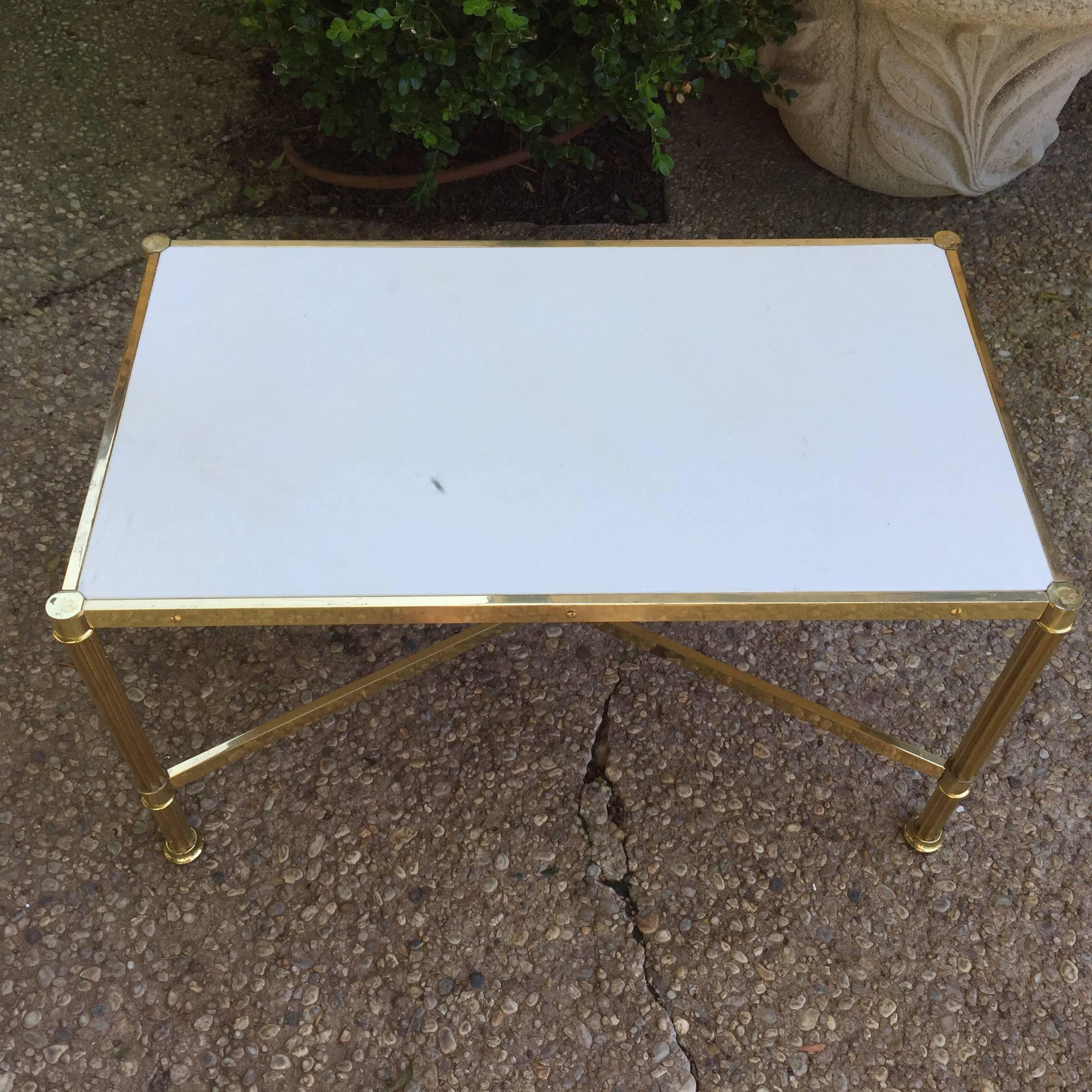 Neoclassical Italian 1960s Rectangular Side Table in Parchment and Brass, Attr. Maison Jansen For Sale