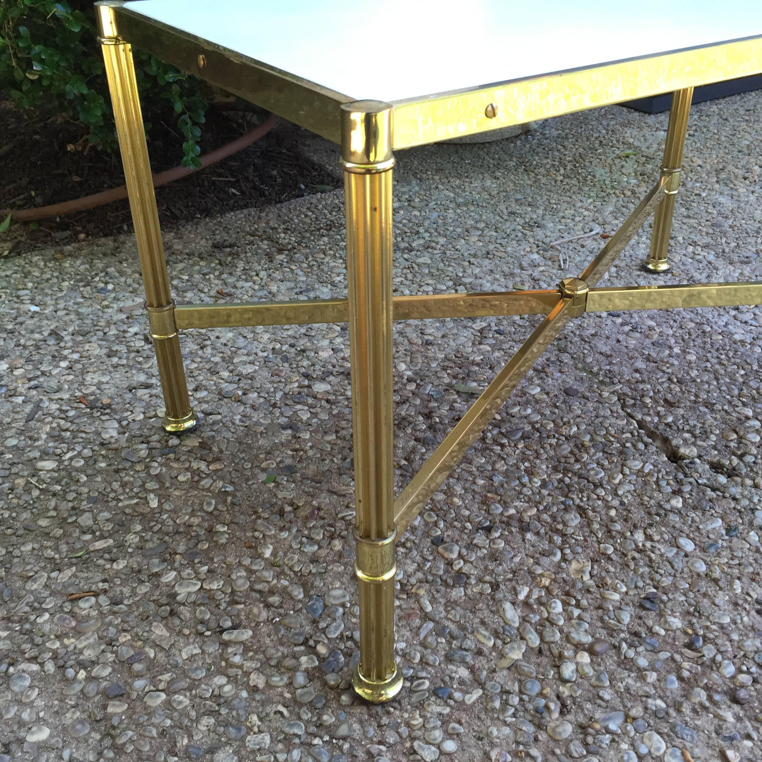 Italian 1960s Rectangular Side Table in Parchment and Brass, Attr. Maison Jansen In Good Condition For Sale In East Hampton, NY