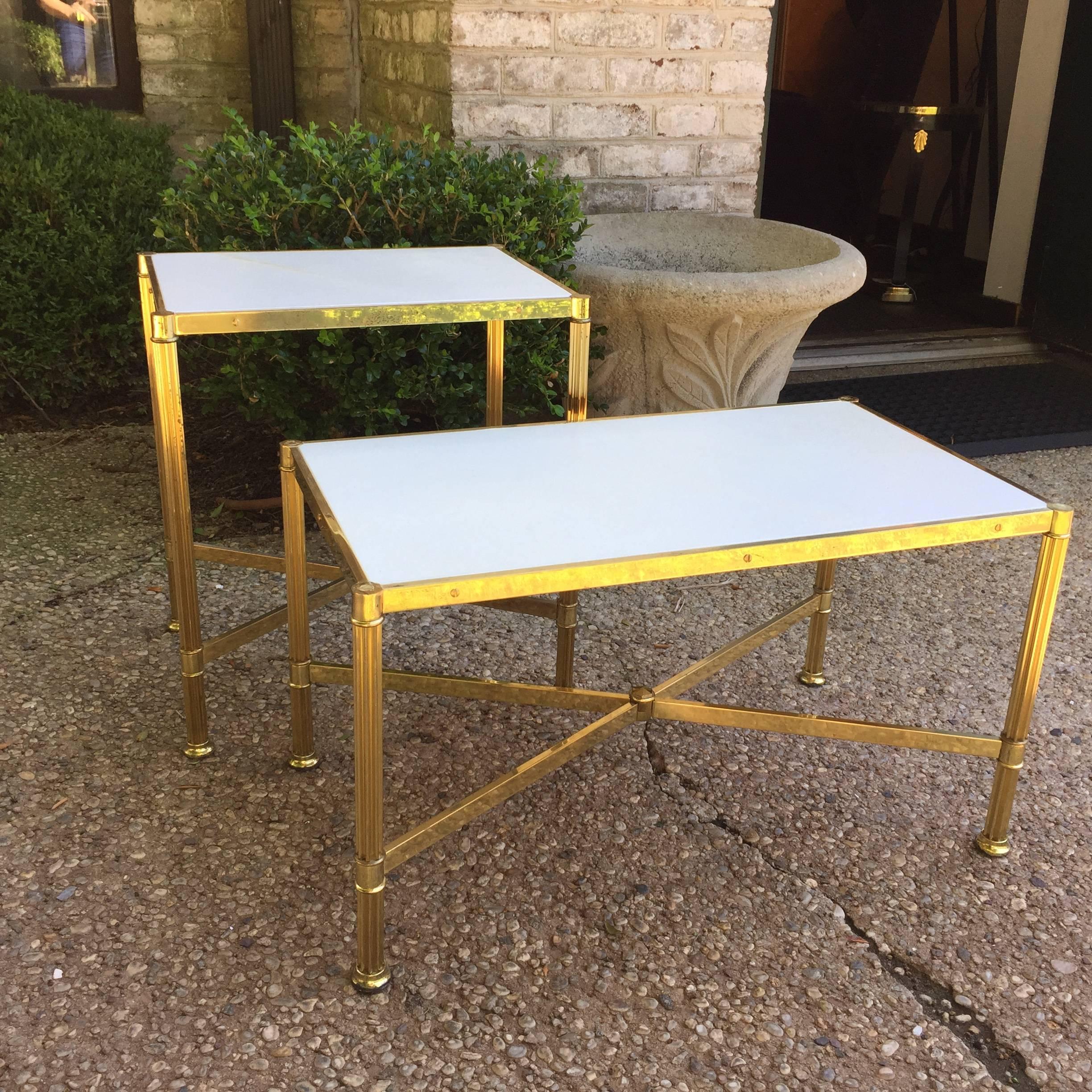 Mid-20th Century Italian 1960s Rectangular Side Table in Parchment and Brass, Attr. Maison Jansen For Sale