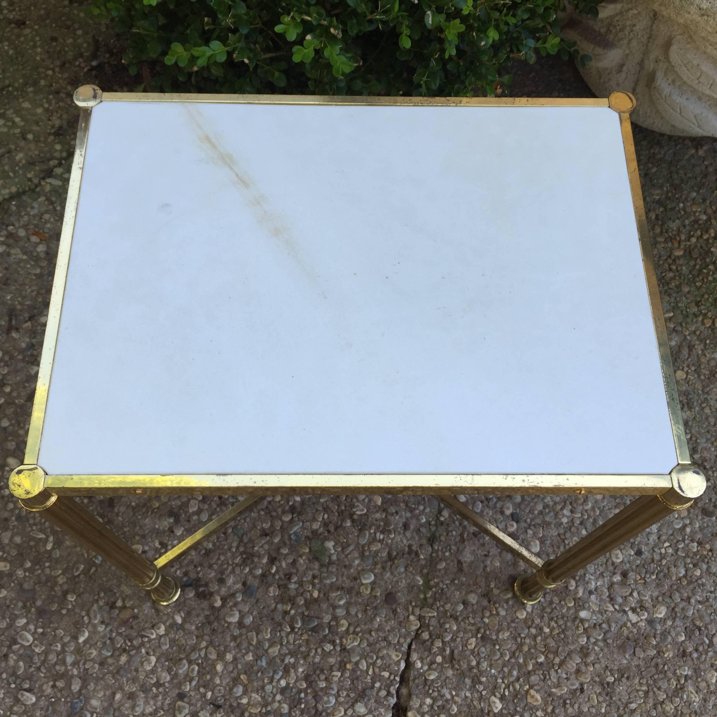 Neoclassical Italian 1960s Parchment and Brass Side Table, Attributed to Maison Jansen