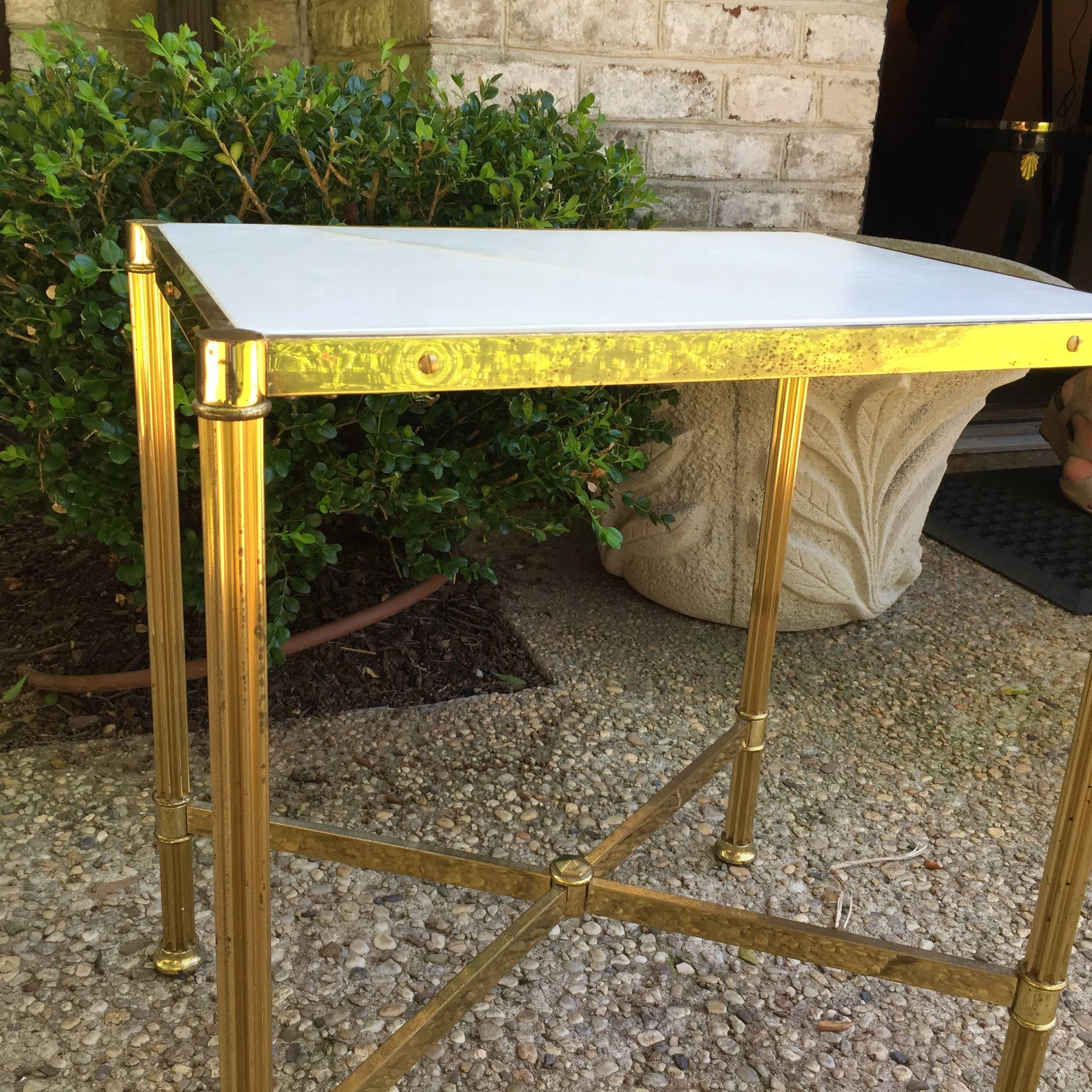 Mid-20th Century Italian 1960s Parchment and Brass Side Table, Attributed to Maison Jansen