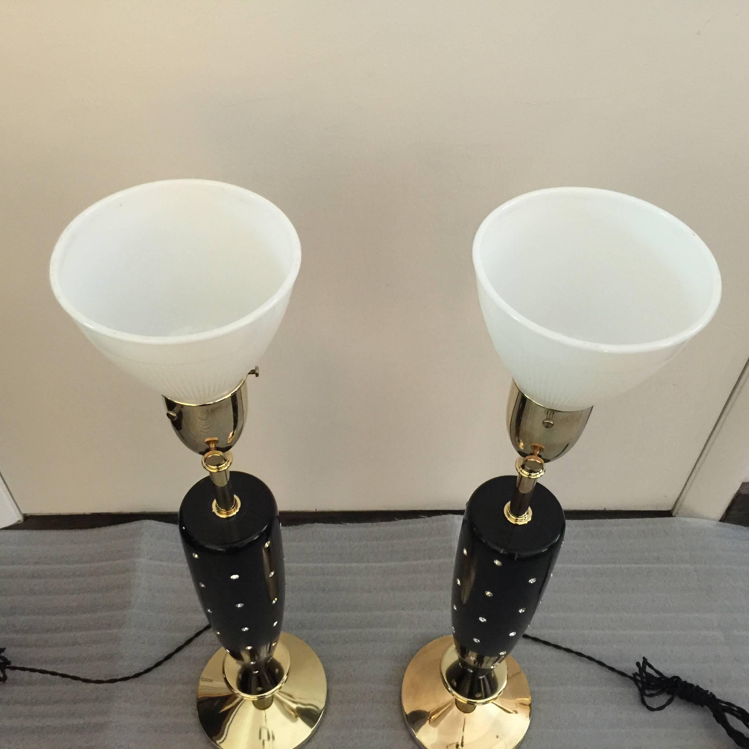 Mid-Century Modern Pair of Mid-Century Rhinestone Studded Lamps by Rembrandt