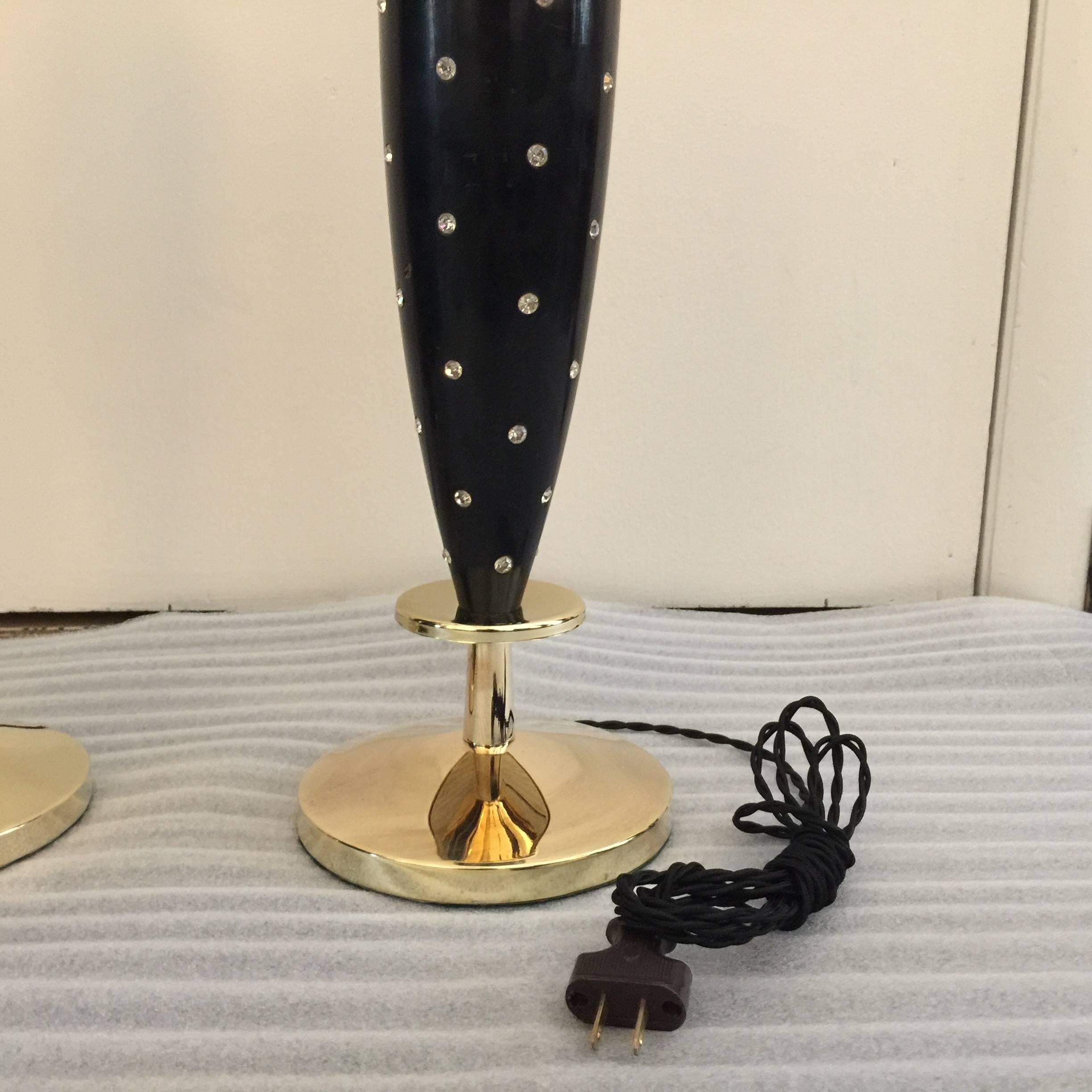 American Pair of Mid-Century Rhinestone Studded Lamps by Rembrandt