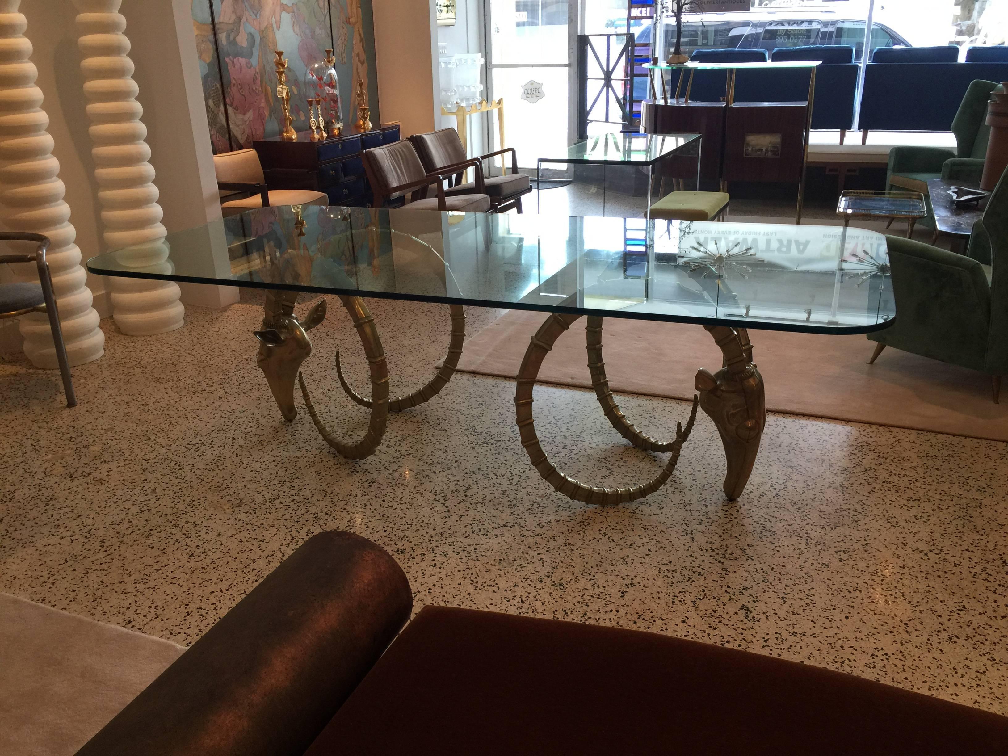 Hollywood Regency Sculptural Ibex Heads Table Attributed to Alain Chervet For Sale