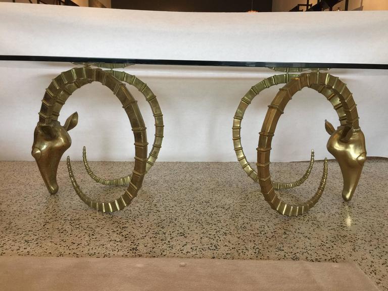Bronze Sculptural Ibex Heads Table Attributed to Alain Chervet For Sale
