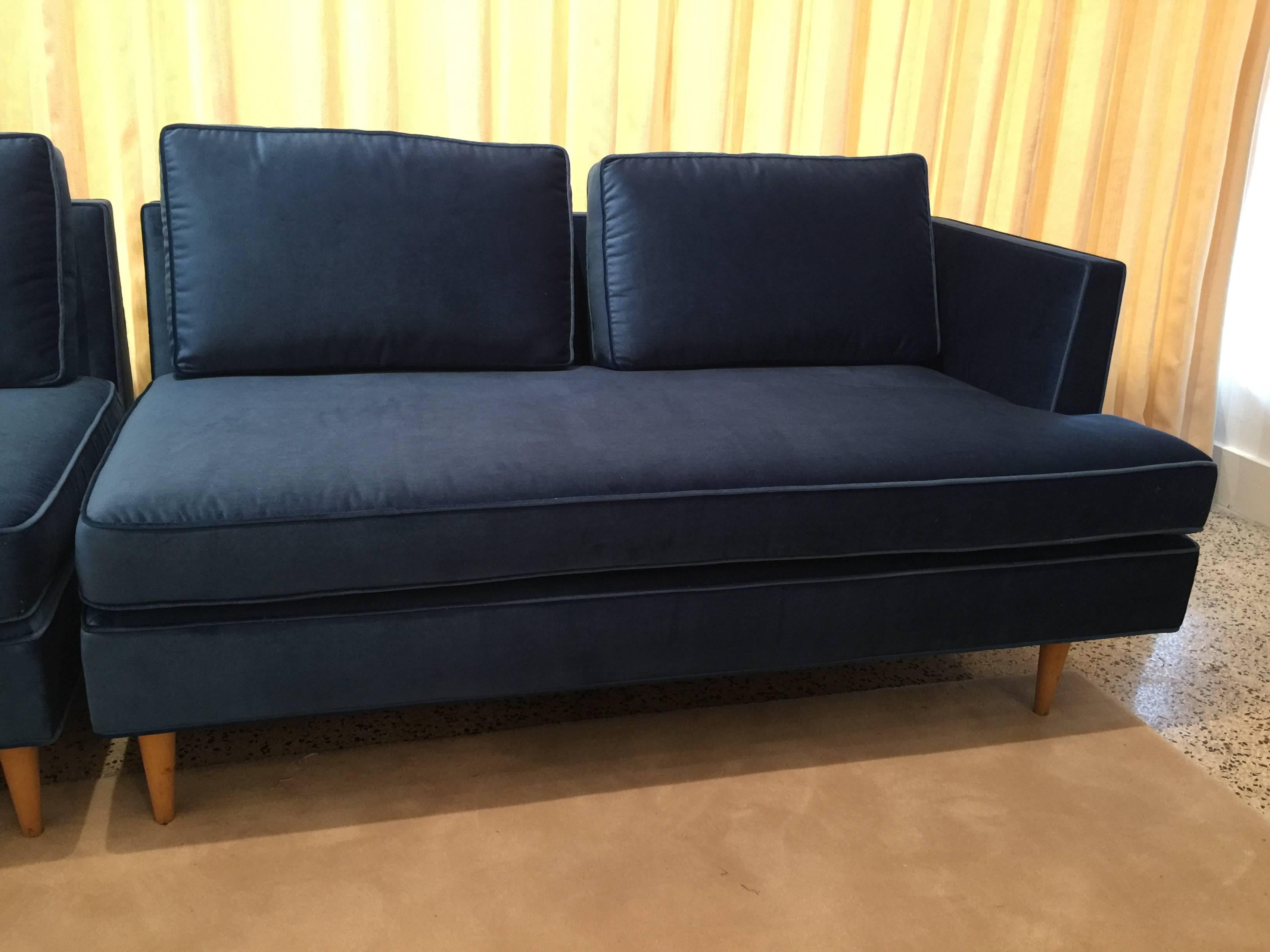American Edward Wormley Sectional Sofa for Dunbar in Blue Velvet