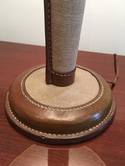 Original Vintage Jacques Adnet Stitched Leather and Canvas Table Lamp