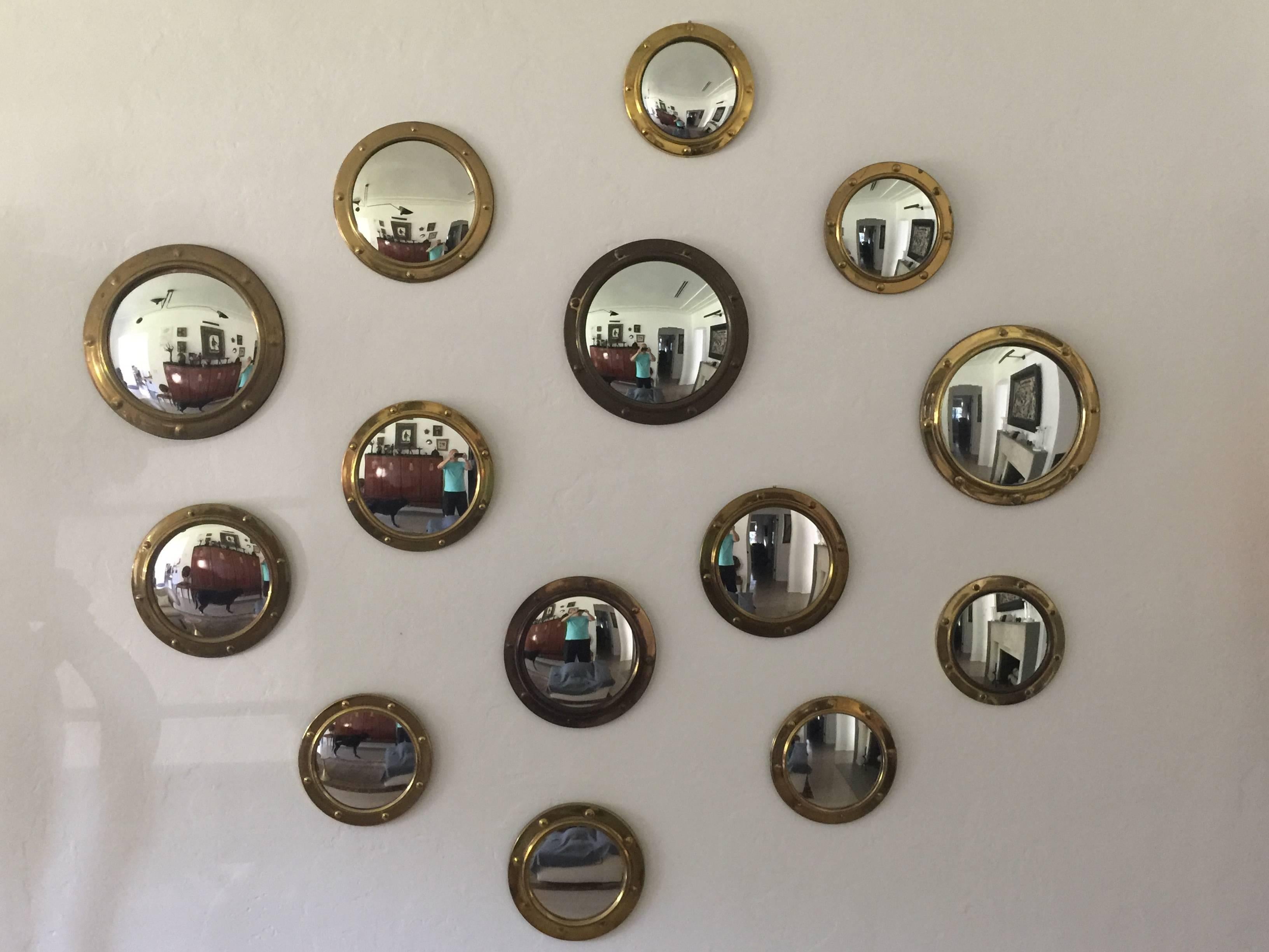 14 Vintage English Convex Mirrors In Excellent Condition In East Hampton, NY