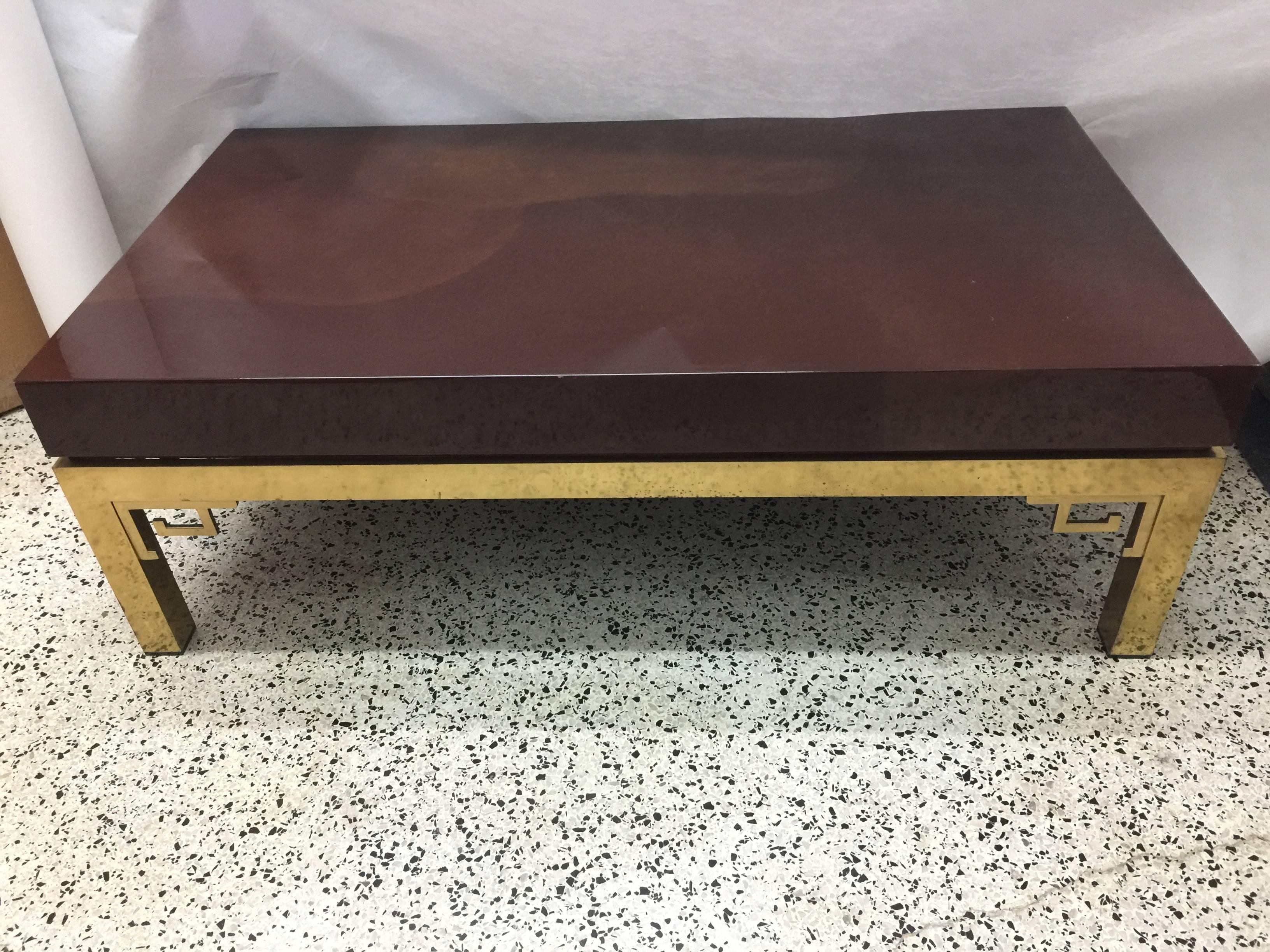 Classical Greek Maroon Lacquered Greek Key Cocktail Table
