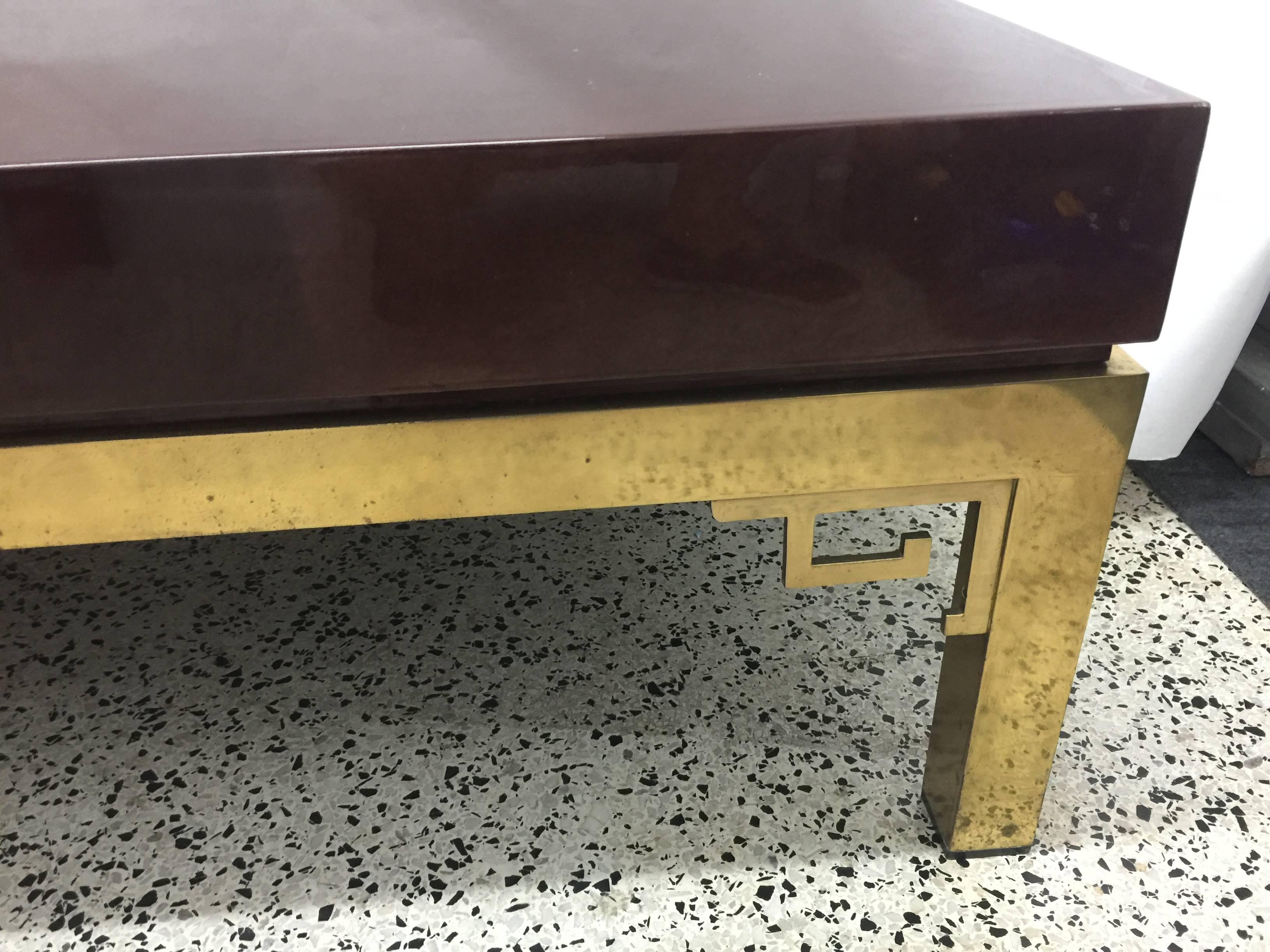 Late 20th Century Maroon Lacquered Greek Key Cocktail Table