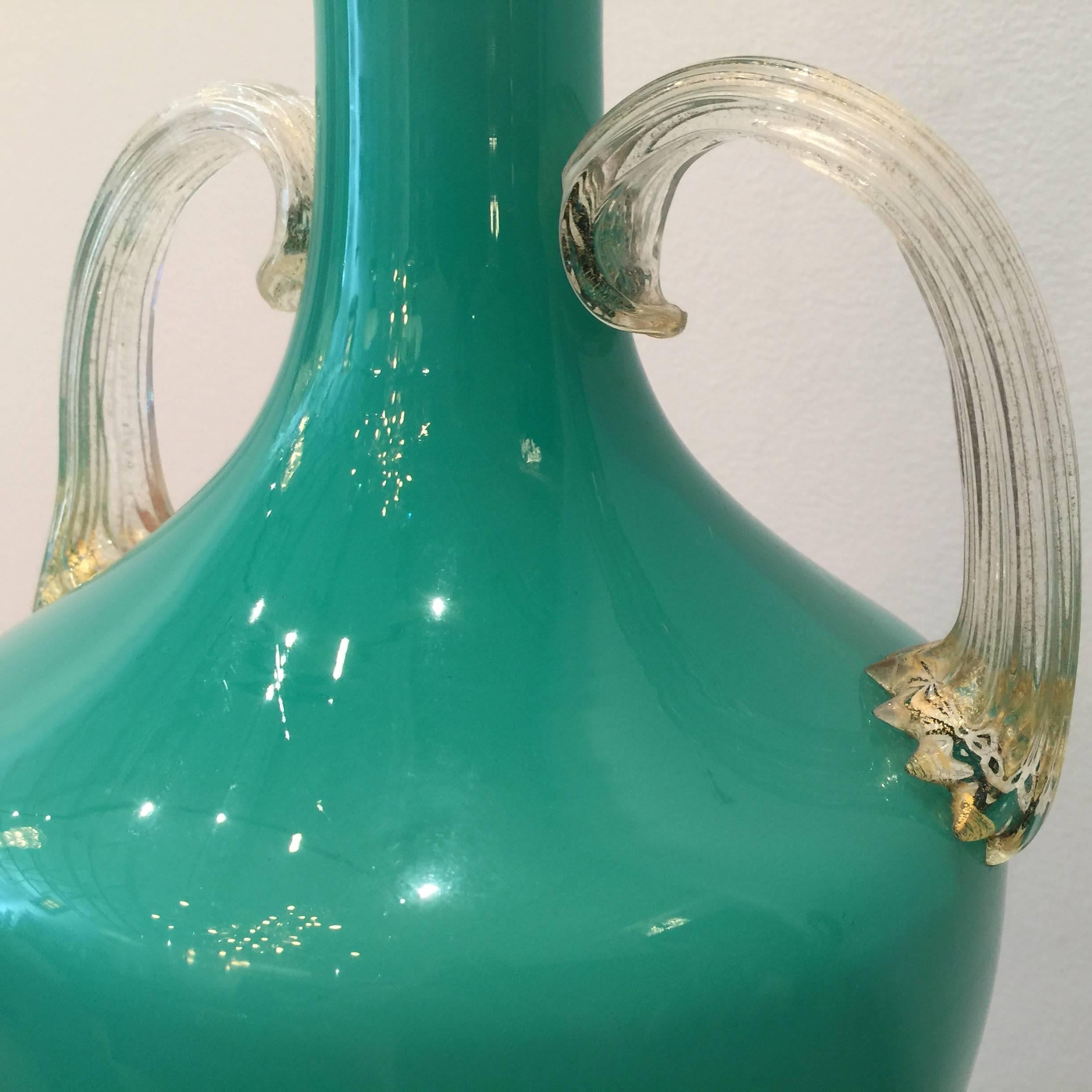 Aqua-Green Barovier Murano Table Lamp In Good Condition For Sale In East Hampton, NY