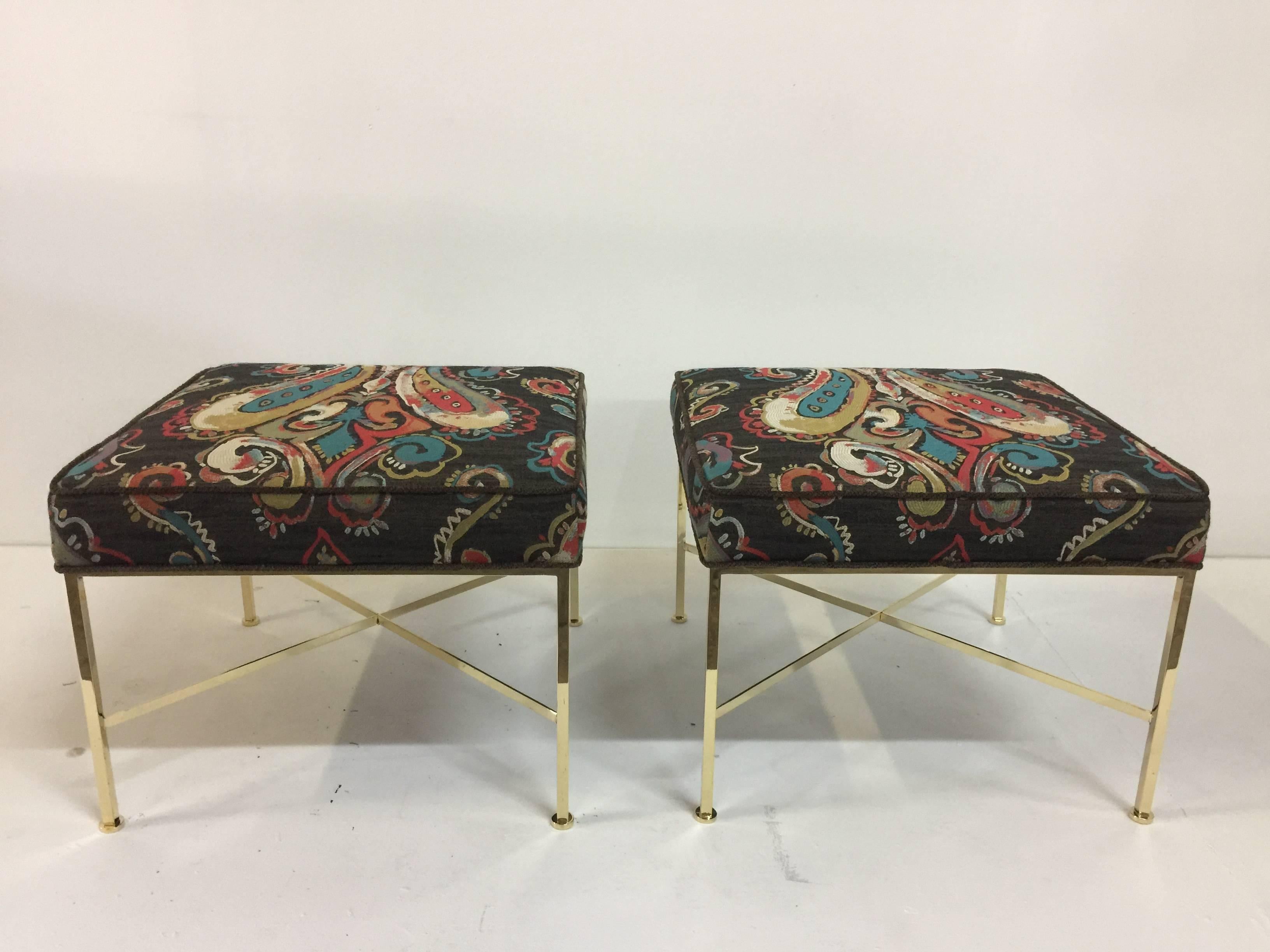 McCobb stools are perfect for additional seating. Restored with this rich and elegant paisley fabric wool or cotton blend. Polished to perfection and ready to use!