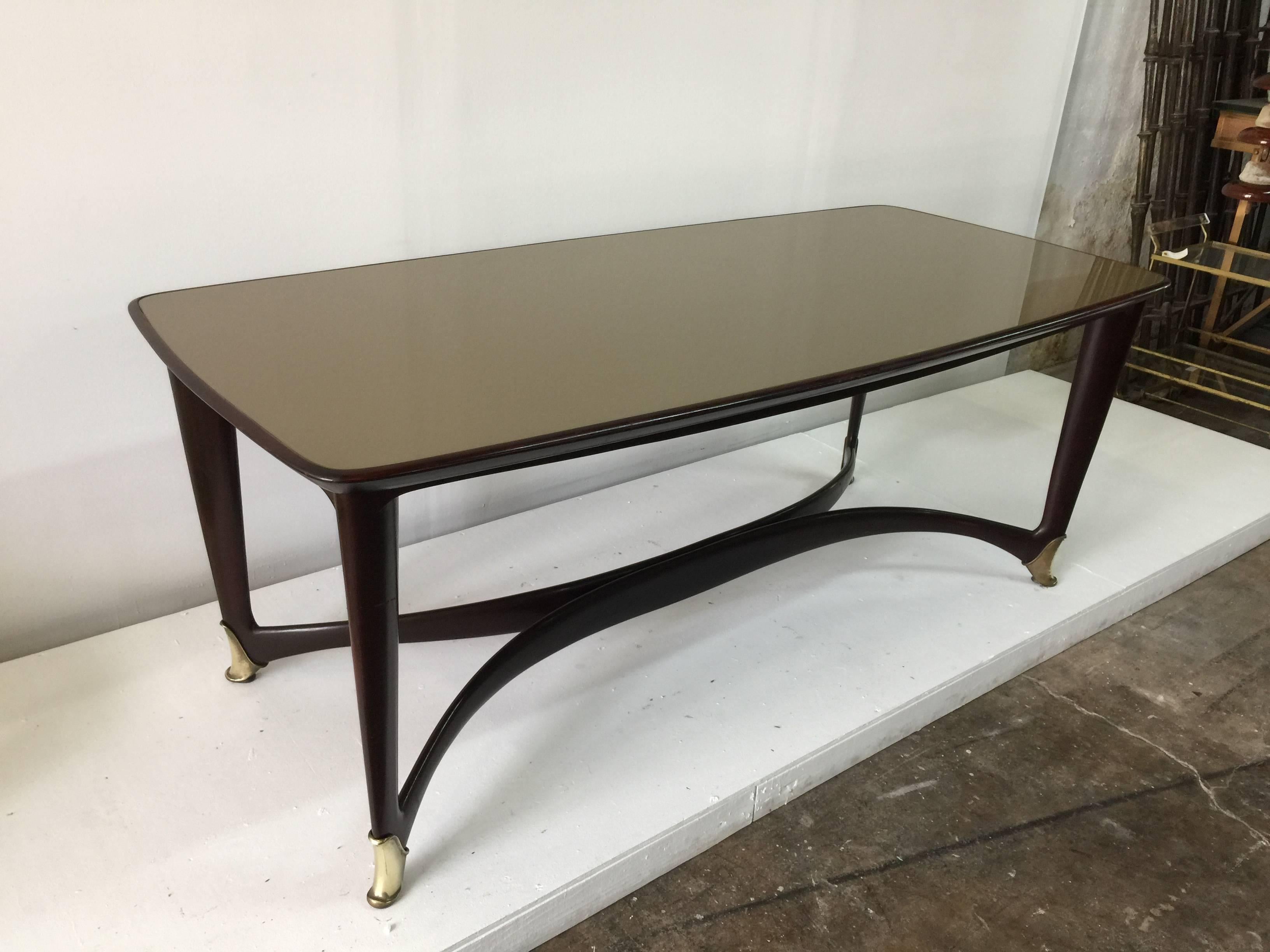 Mid-Century Modern Paolo Buffa Attributed to Reverse Painted Top and Walnut Italian Dining Table
