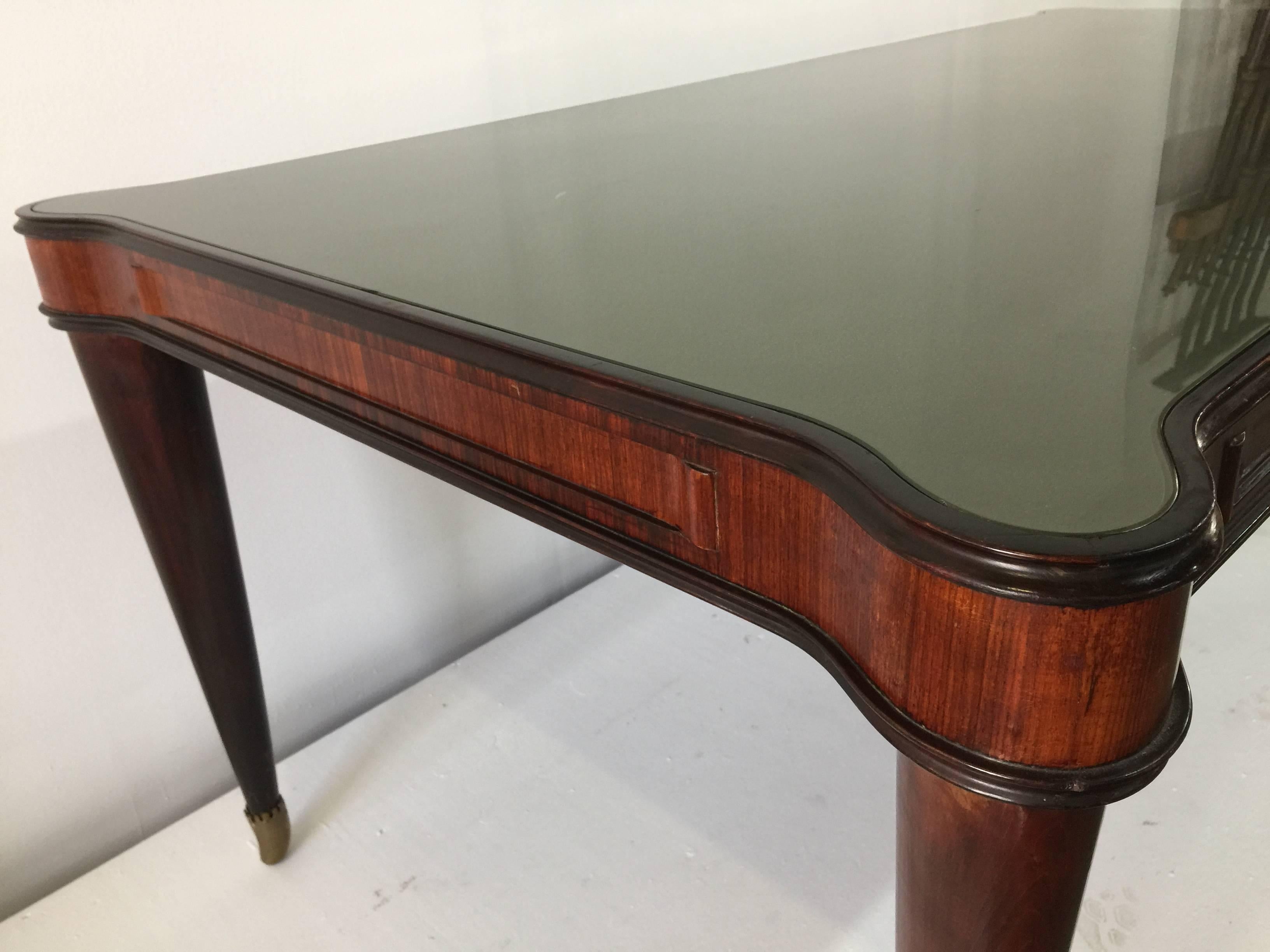 Paolo Buffa Vintage Italian Scalloped Top Glass Dining Table In Good Condition In East Hampton, NY