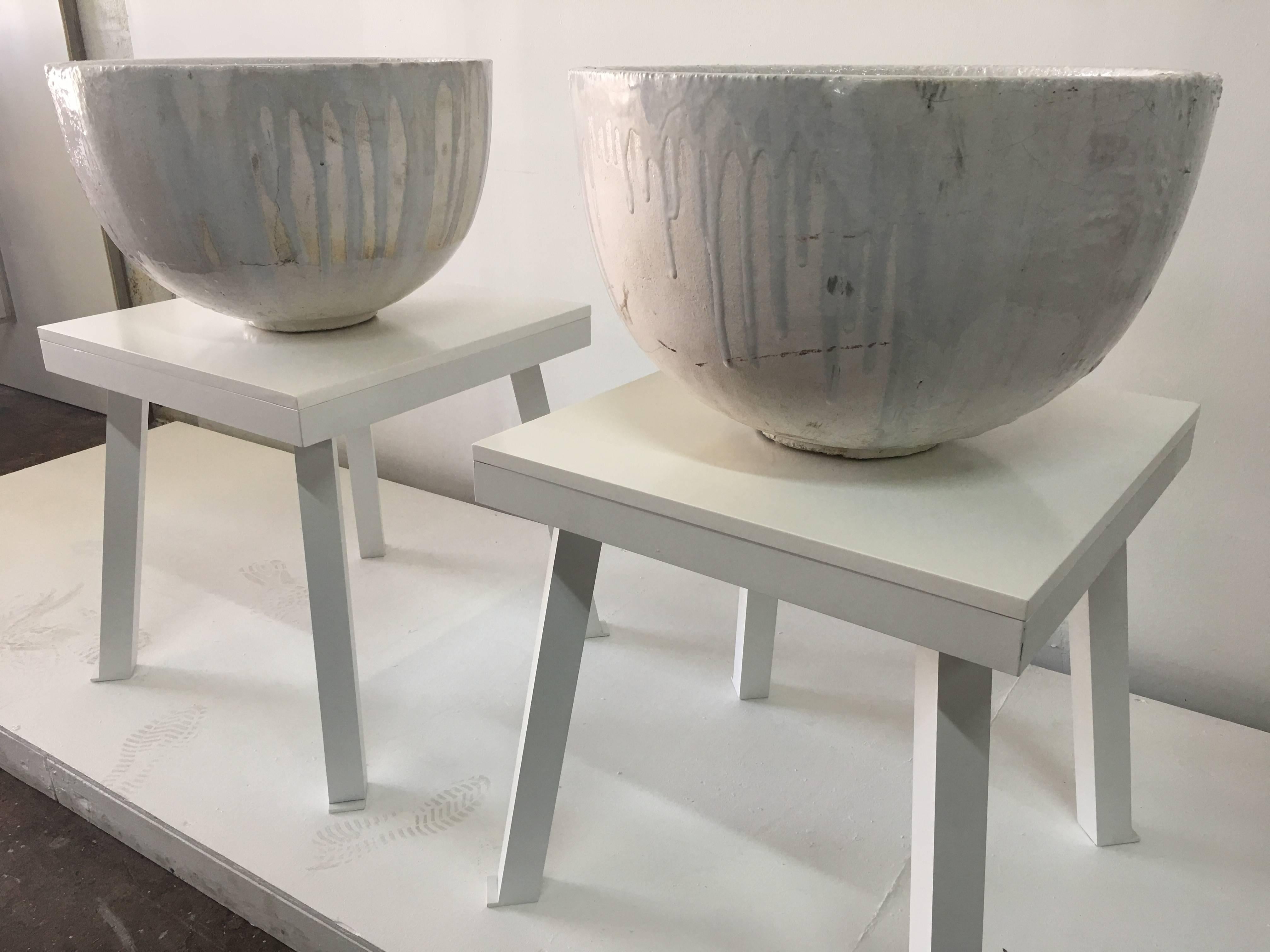 Mid-20th Century Exceptional Huge Ceramic Crucibles on Pedestals, Two Available