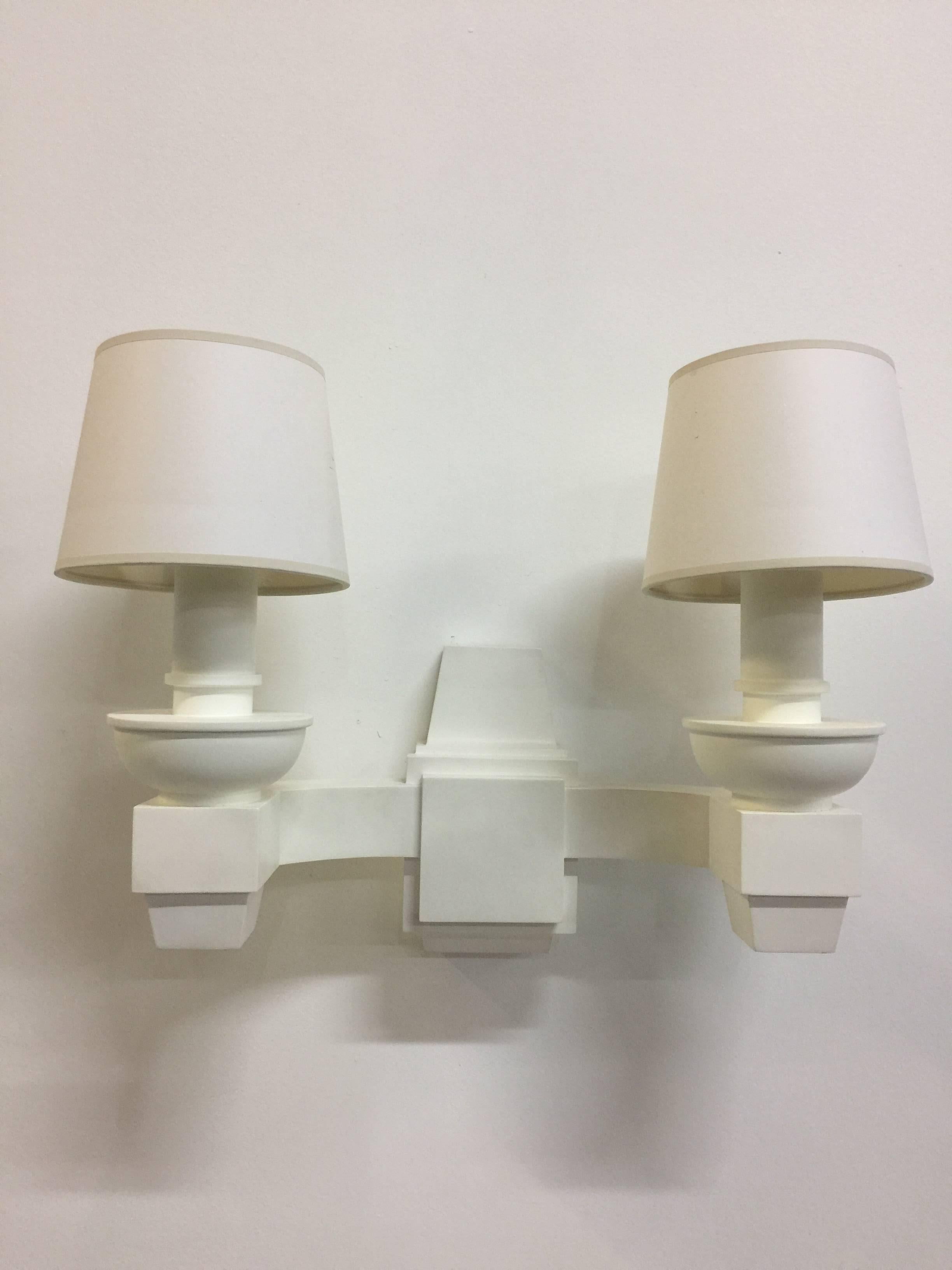 American Arbus Style Double-Arm Wall Sconces, Pair For Sale