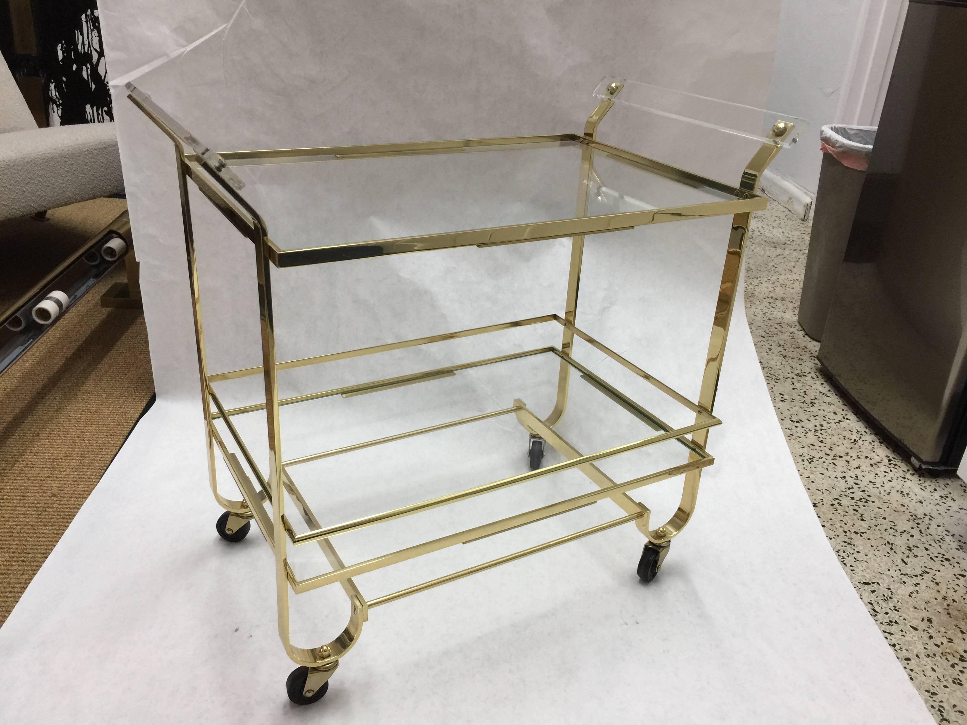American Treitel Gratz Art Deco Brass Bar Cart For Sale