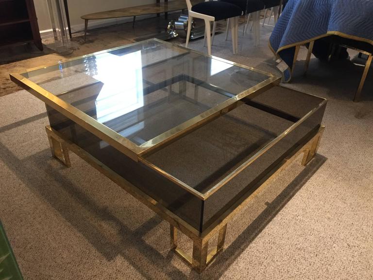 Jansen Brass Vitrine with Sliding Top Cocktail Table For Sale at 1stDibs