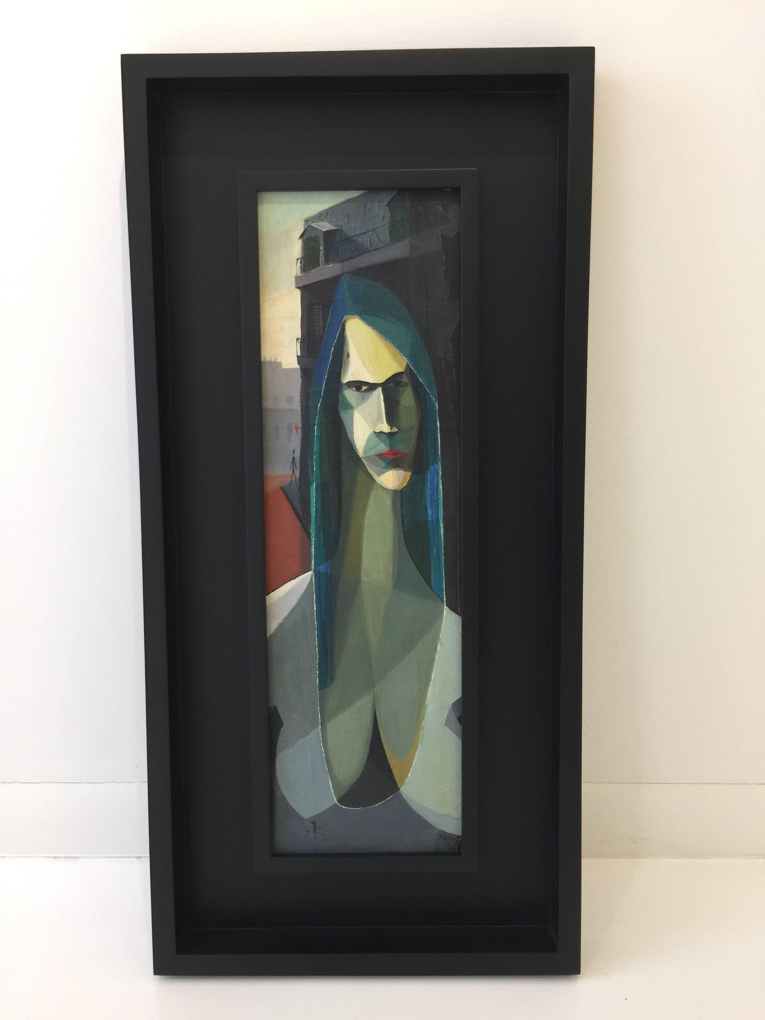 Wood Original Cubist Oil on Canvas by Artist: Vickers, 1953 For Sale
