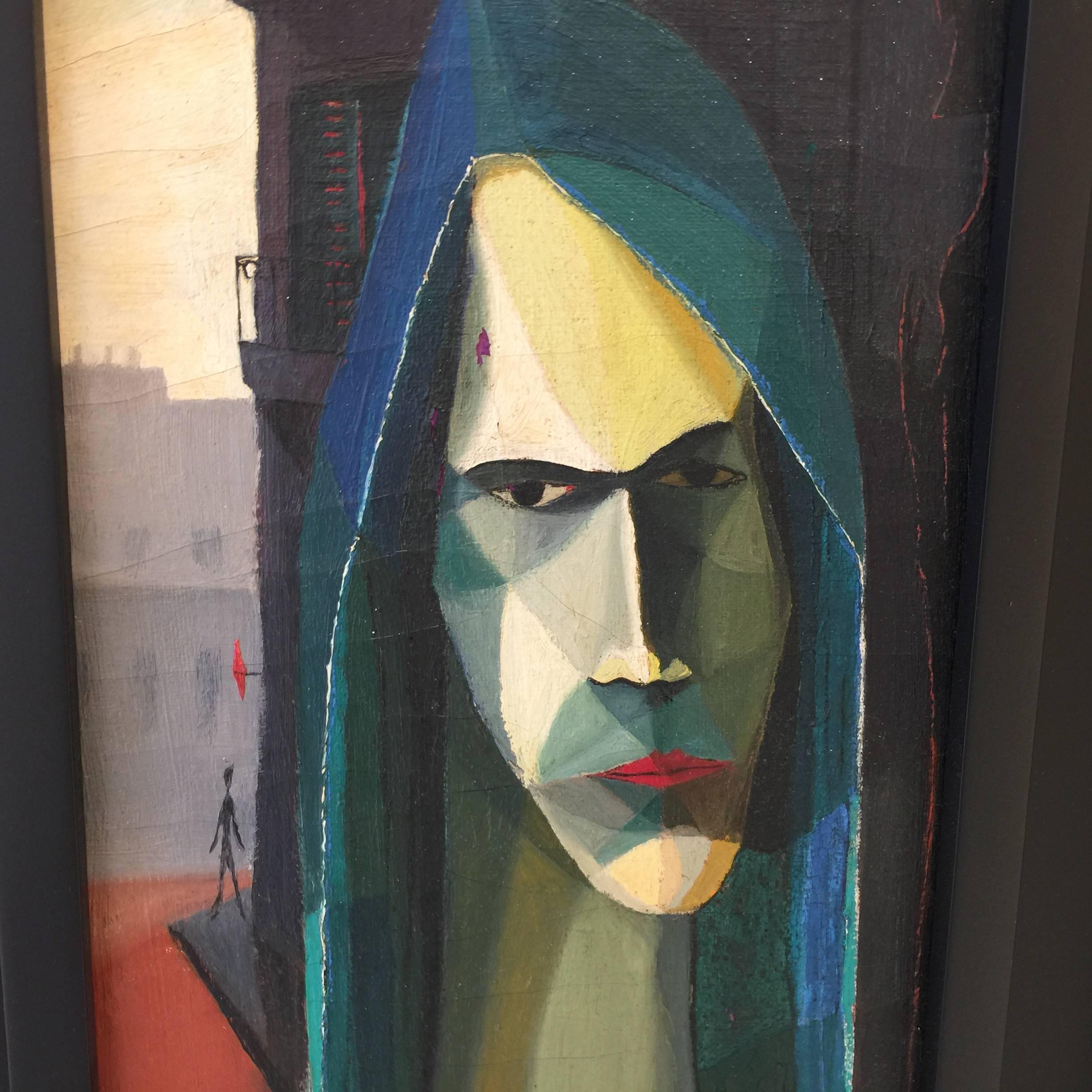 American Original Cubist Oil on Canvas by Artist: Vickers, 1953 For Sale