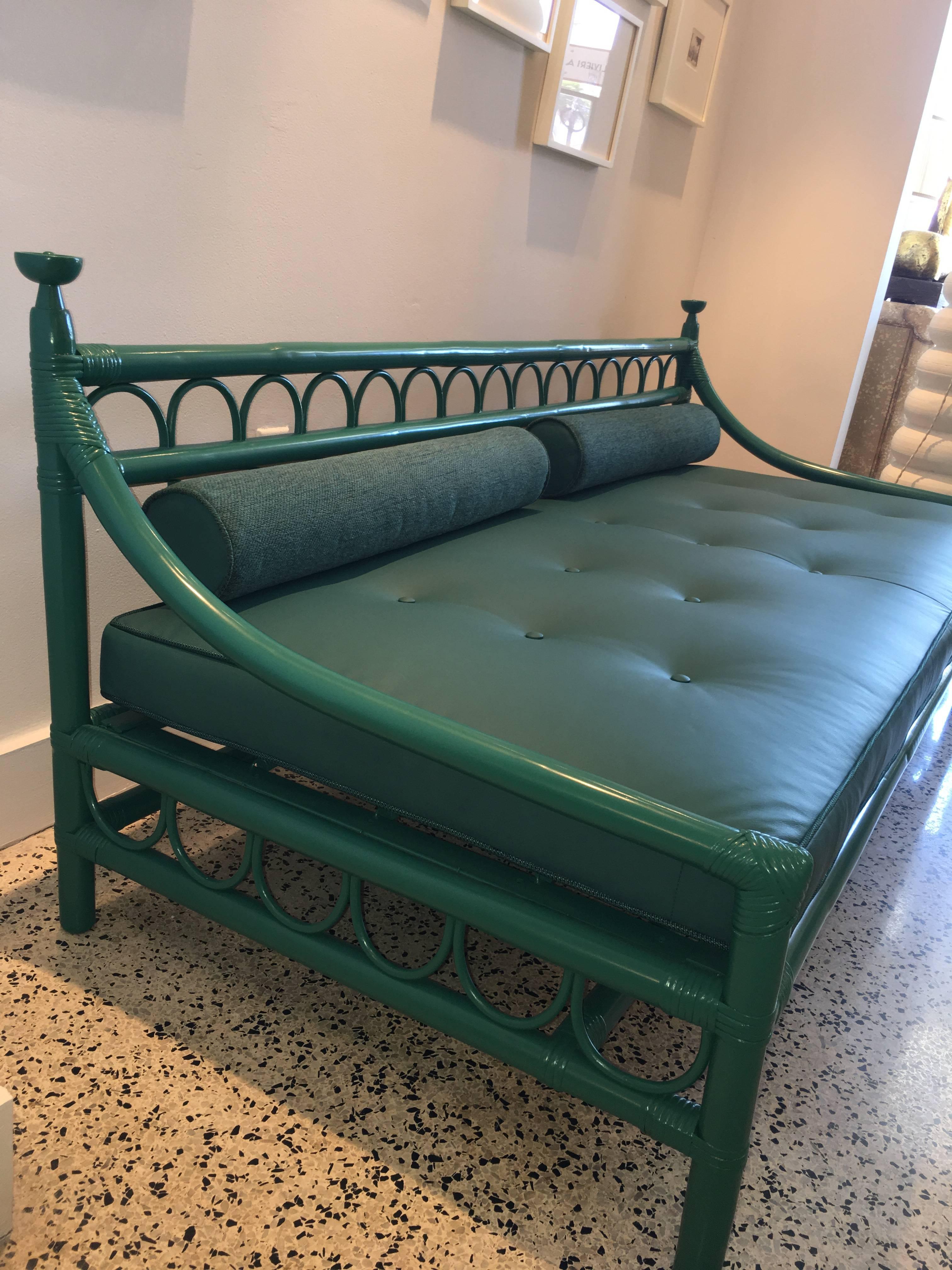 Early Henry Olko for Willow & Reed Bamboo and Leather Daybed or Sofa  In Good Condition For Sale In East Hampton, NY