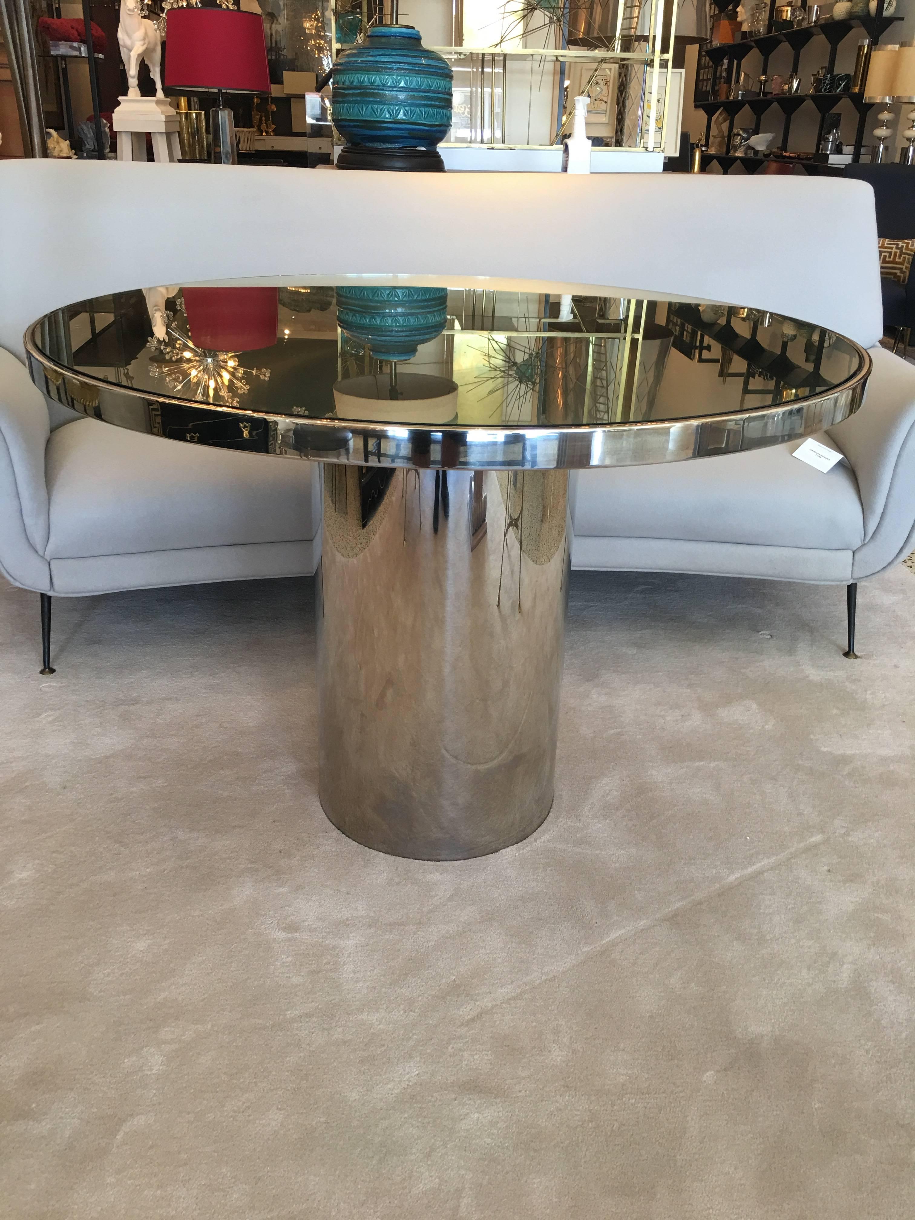 Brueton Round Stainless Steel and Glass Table In Excellent Condition In East Hampton, NY
