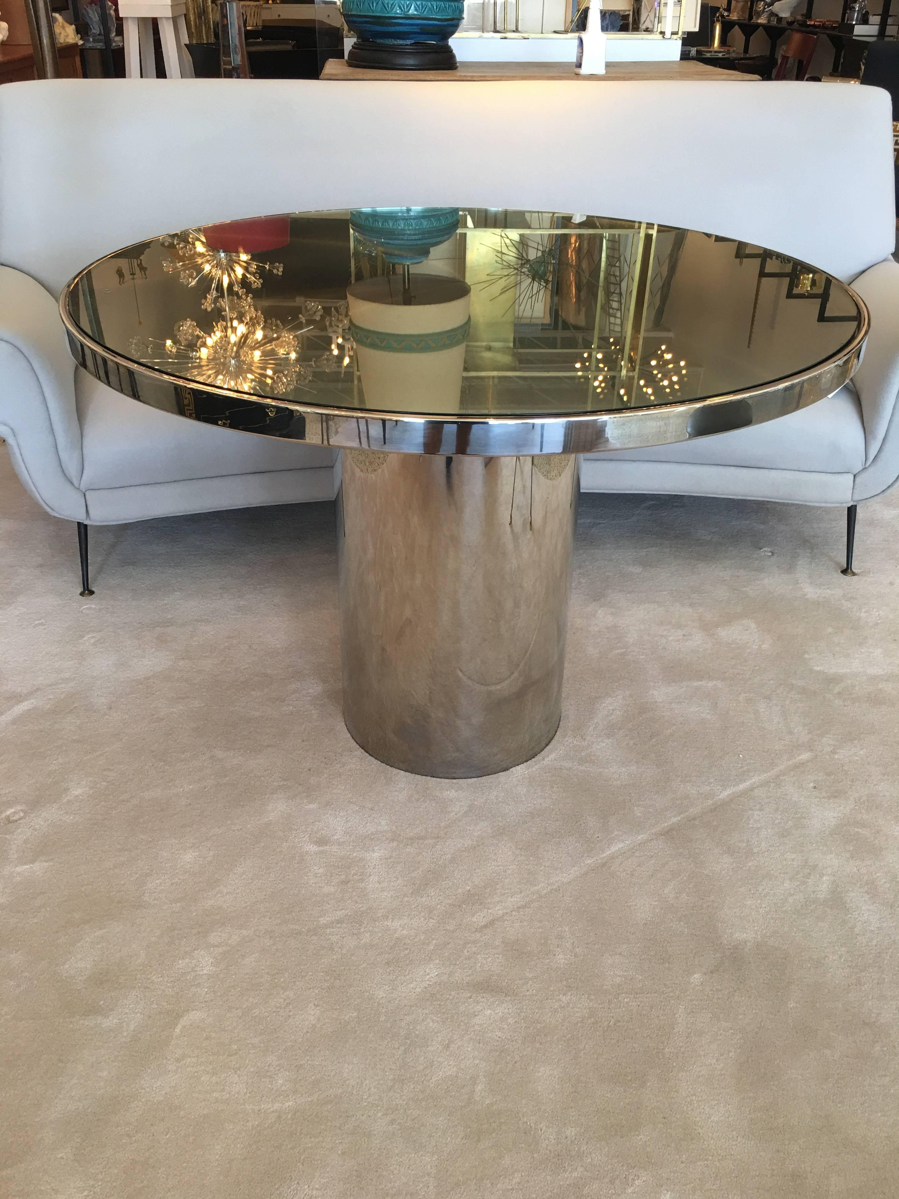 Late 20th Century Brueton Round Stainless Steel and Glass Table