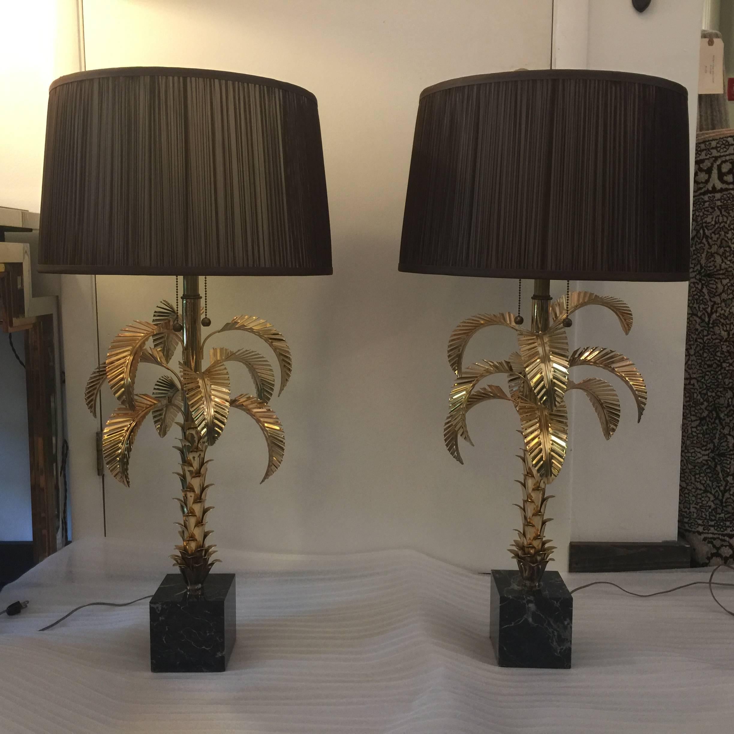 Gold-Plated Palm Tree Table Lamps by Jansen, Pair In Excellent Condition In East Hampton, NY