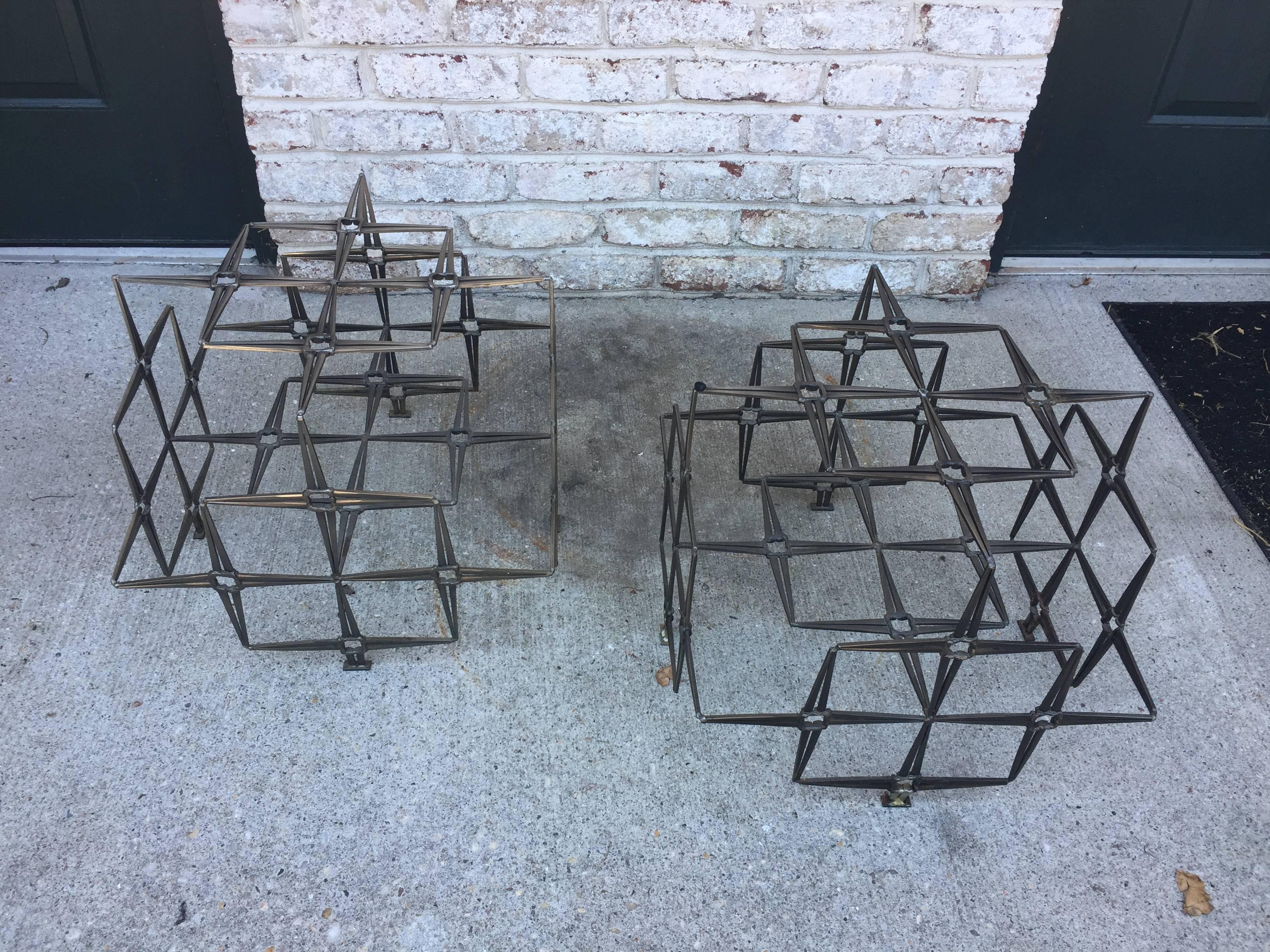 Tri-Mark Studio Brutalist Sidetables, Steel Masonry Nails, Pair In Excellent Condition In East Hampton, NY