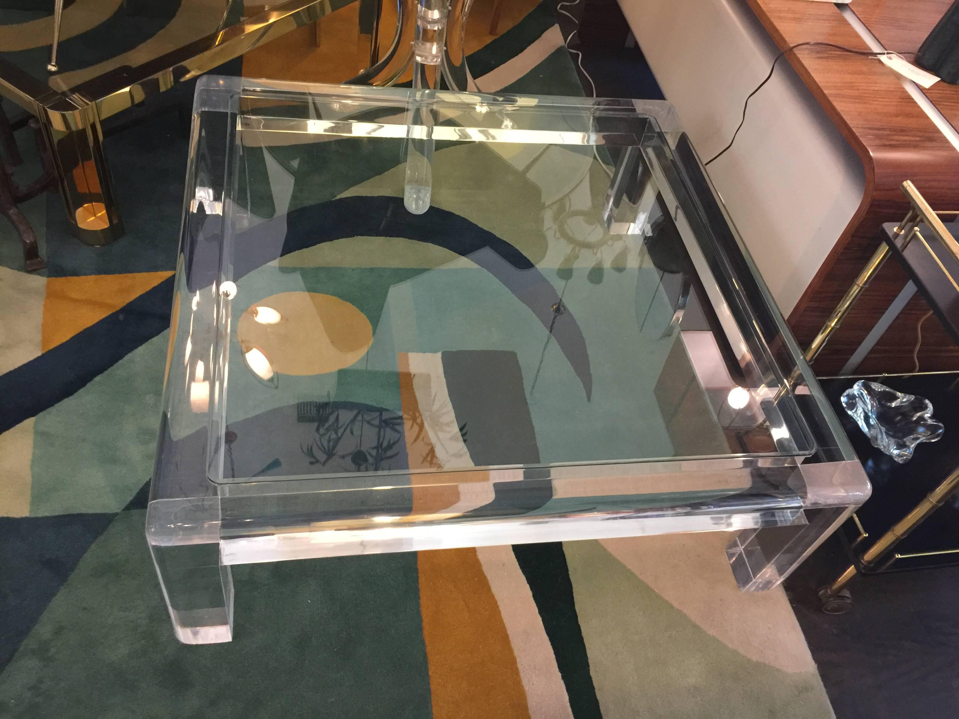 Les Prismatiques Oversized Lucite Cocktail Table- Signed In Excellent Condition In East Hampton, NY
