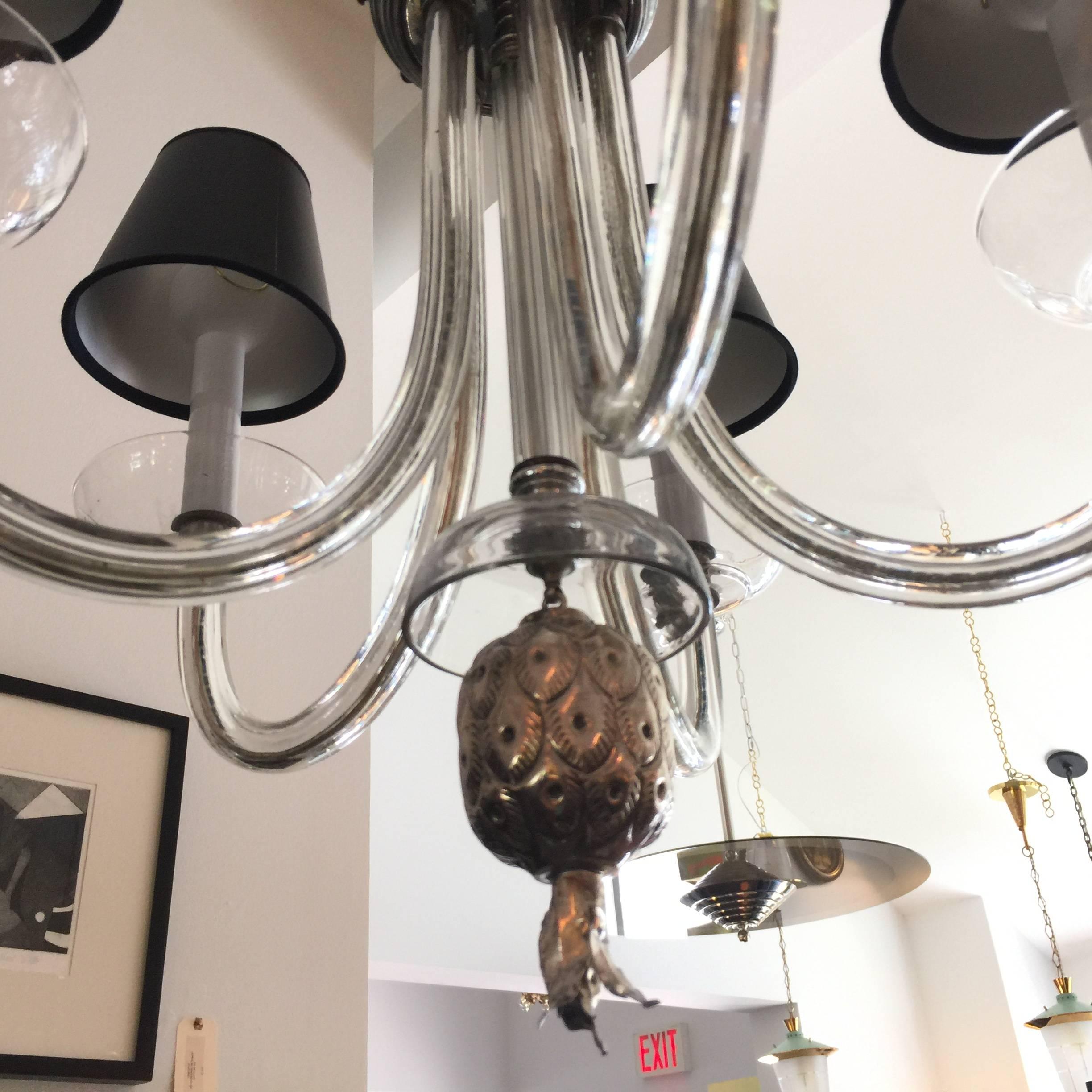 Austrian Deco Crystal Five-Arm Chandelier In Good Condition For Sale In East Hampton, NY