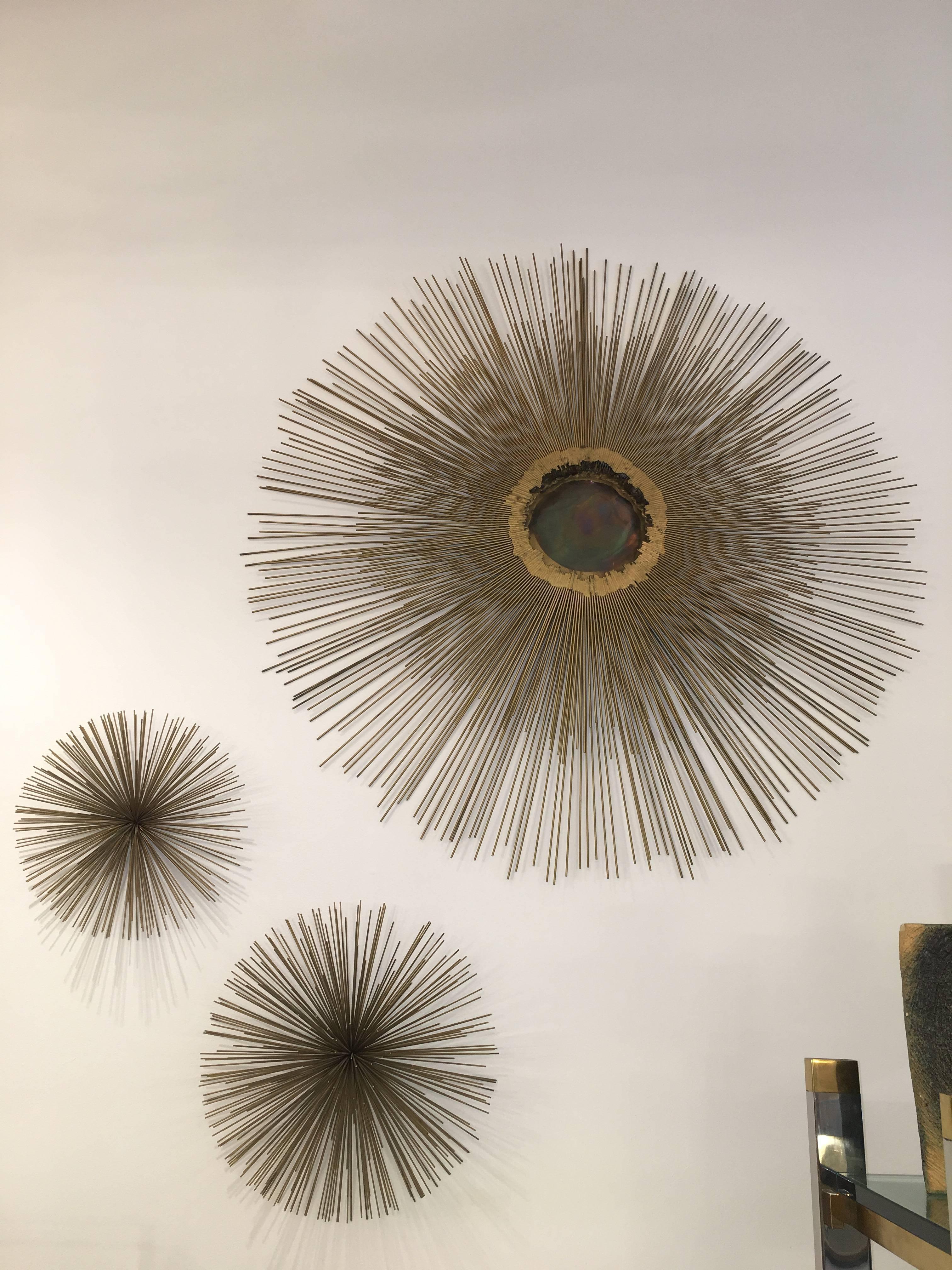 Trio of C. Jere Mid-Century Artisan House Sunburst Wall Sculptures  In Good Condition In East Hampton, NY