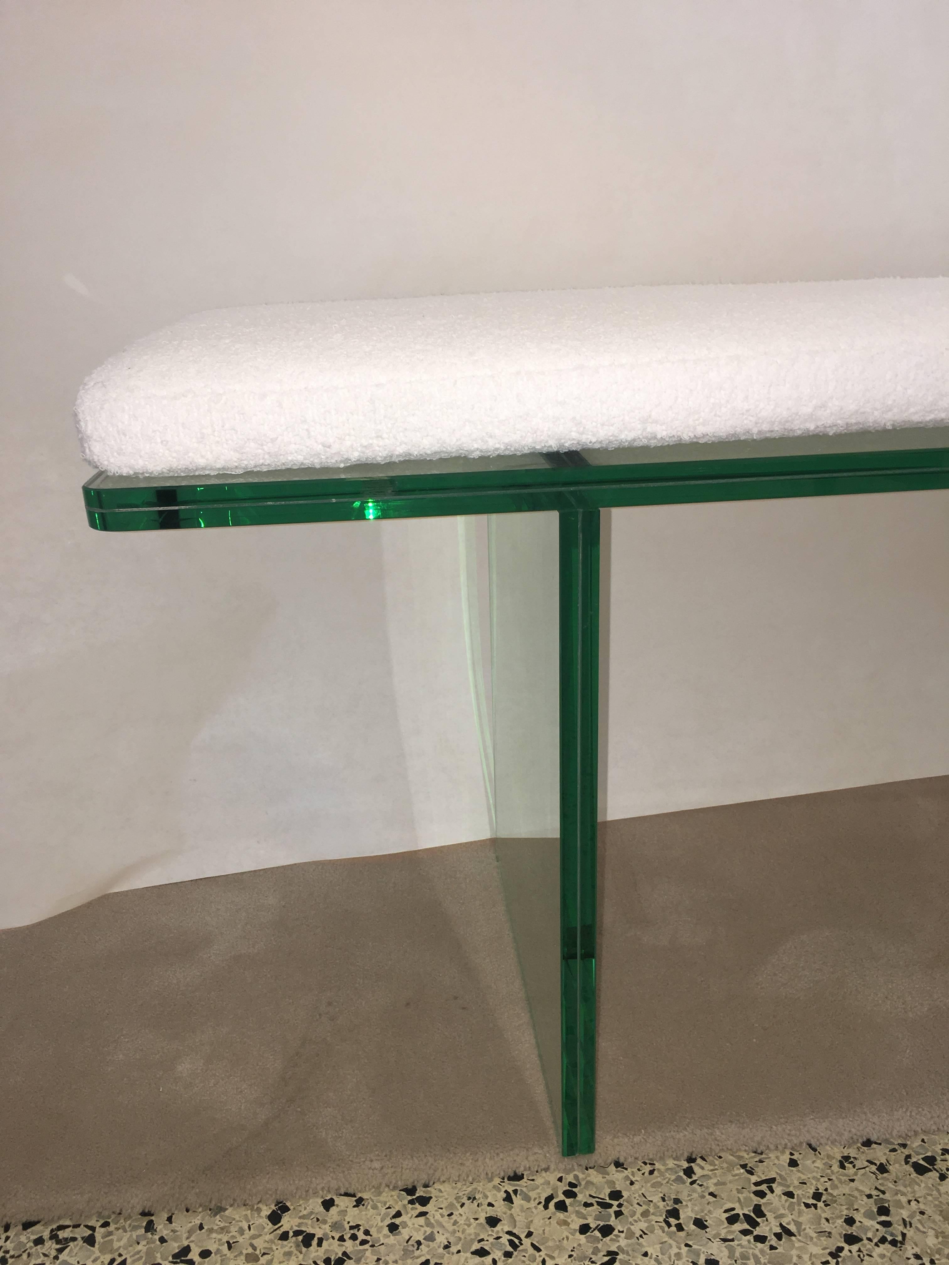 Contemporary Minimalist Green Glass Gallery Bench, Judd Style
