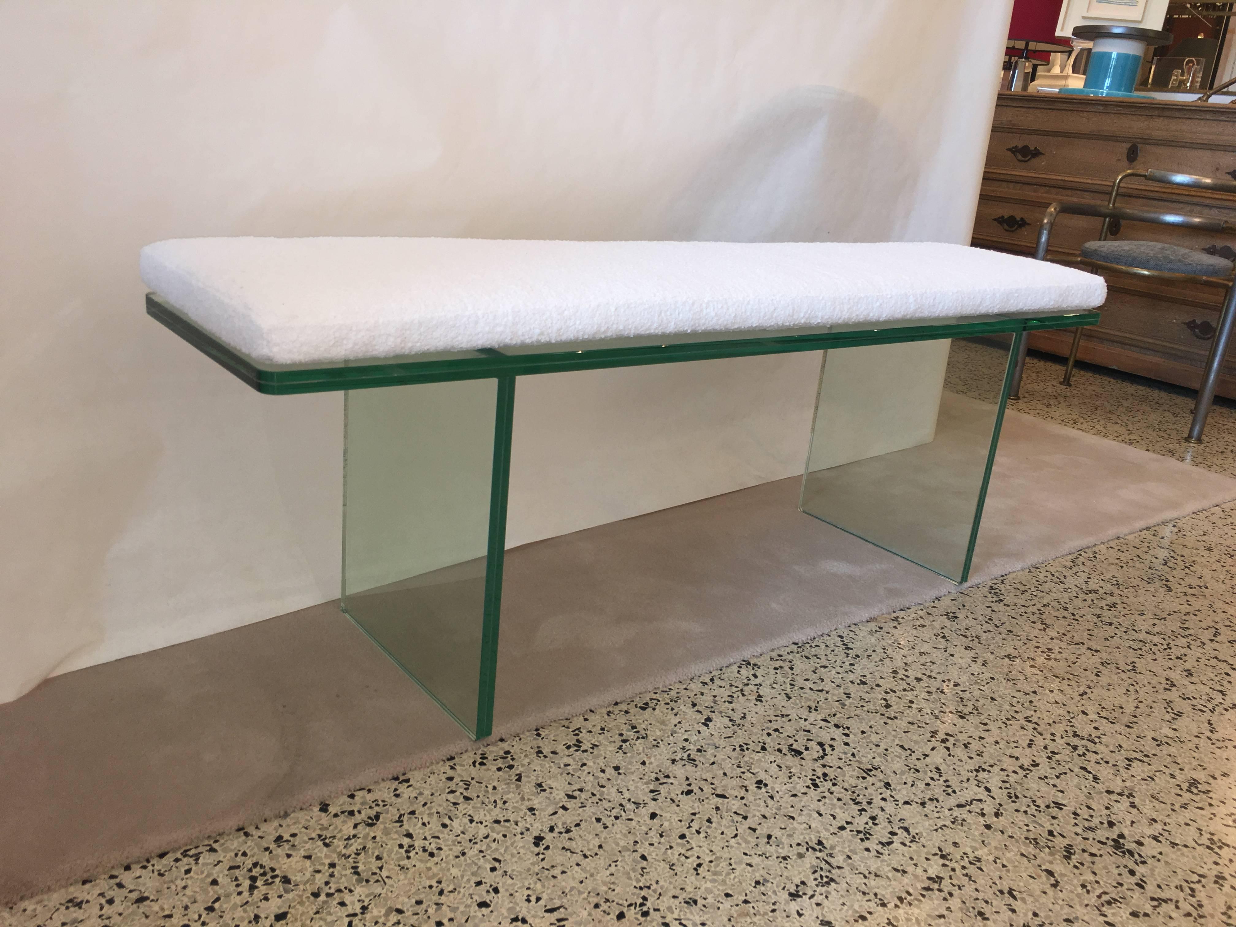 Minimalist Green Glass Gallery Bench, Judd Style In Excellent Condition In East Hampton, NY