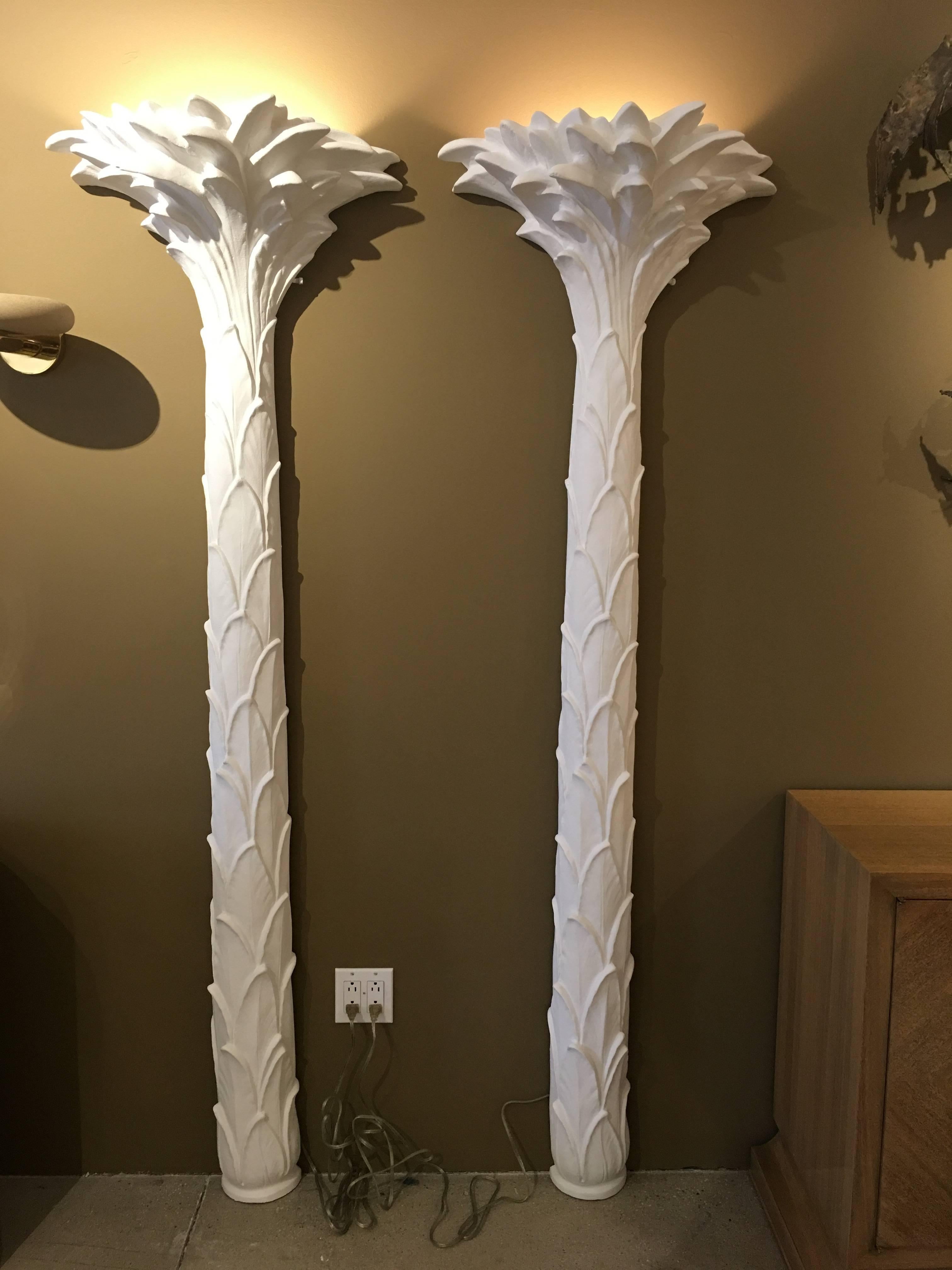Sirmos Pair of Plaster Palm Tree Torchiere Uplights, Serge Roche Style In Excellent Condition In East Hampton, NY