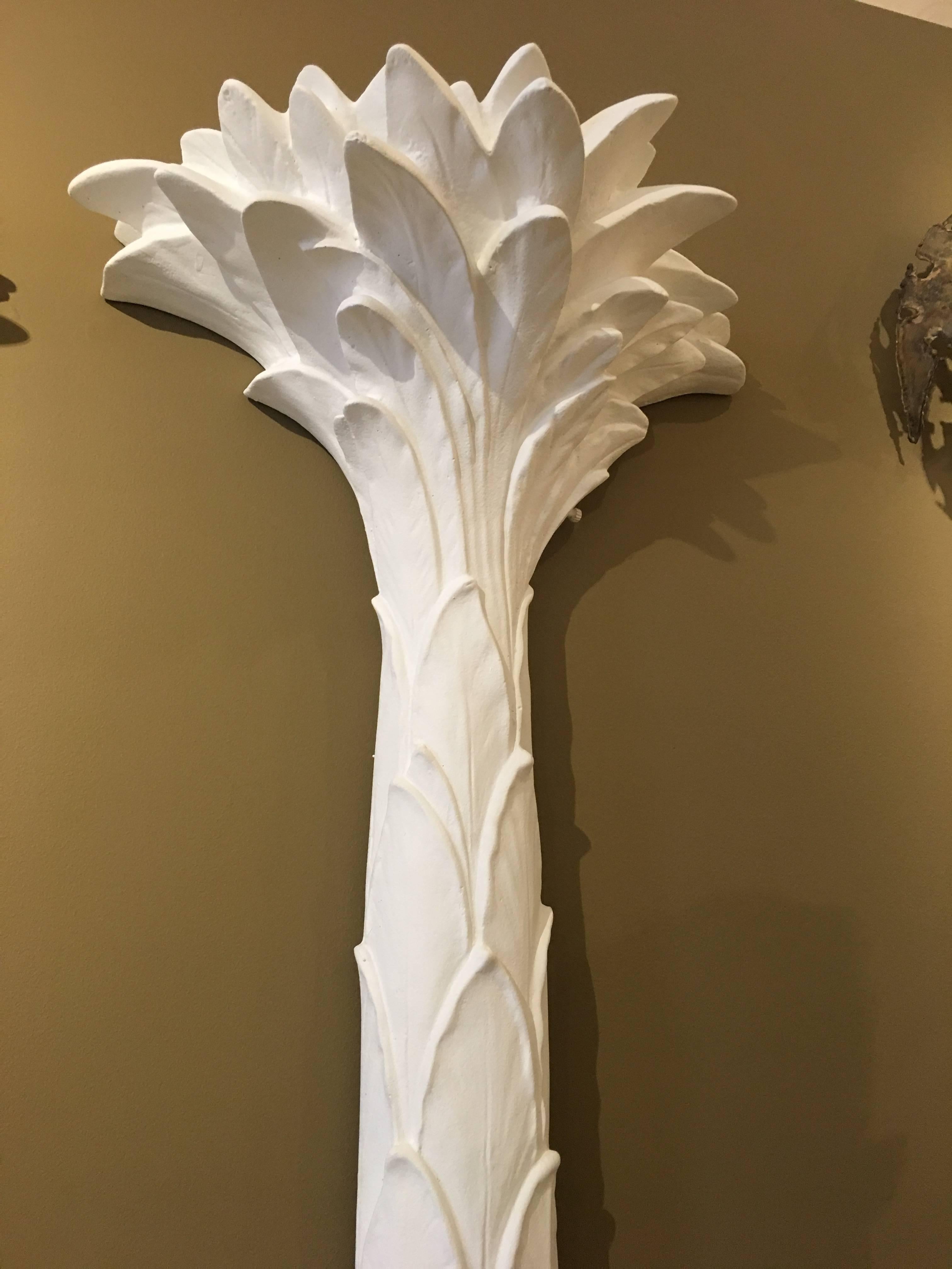 American Sirmos Pair of Plaster Palm Tree Torchiere Uplights, Serge Roche Style