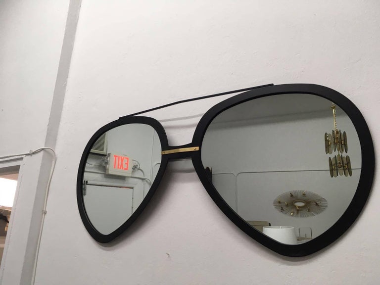 Huge Pair of Aviator Sunglasses Mirror in Matte Black Frame For Sale at