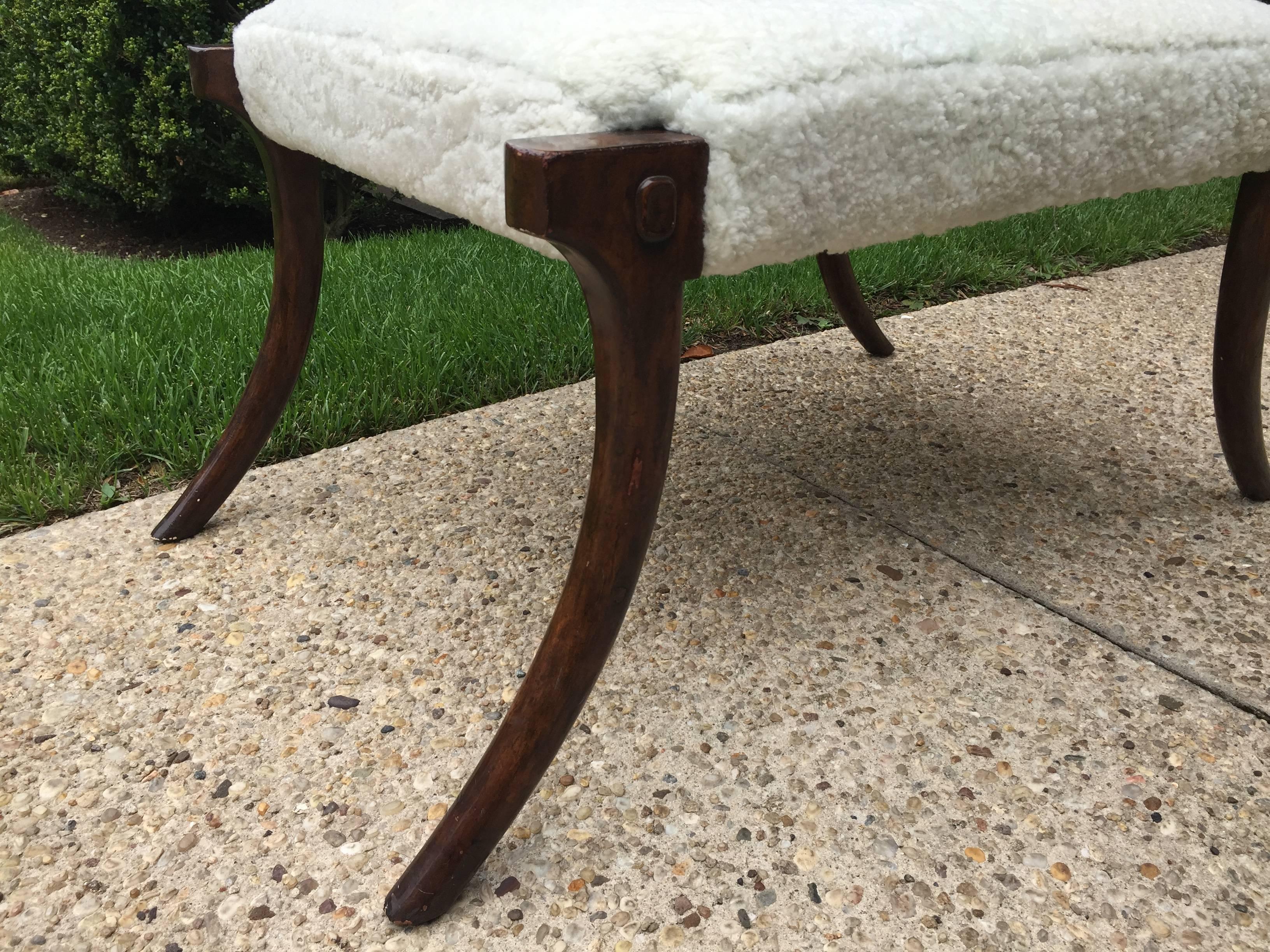 Klismos Bench with Soft Shearling Seat In Excellent Condition In East Hampton, NY