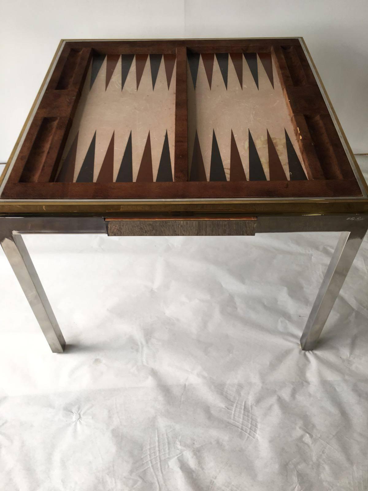 Willy Rizzo Vintage Signed Backgammon Game Table In Excellent Condition In North Miami, FL