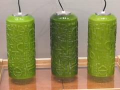 Swedish Green Cased Glass Hanging Light Fixture - Three Available