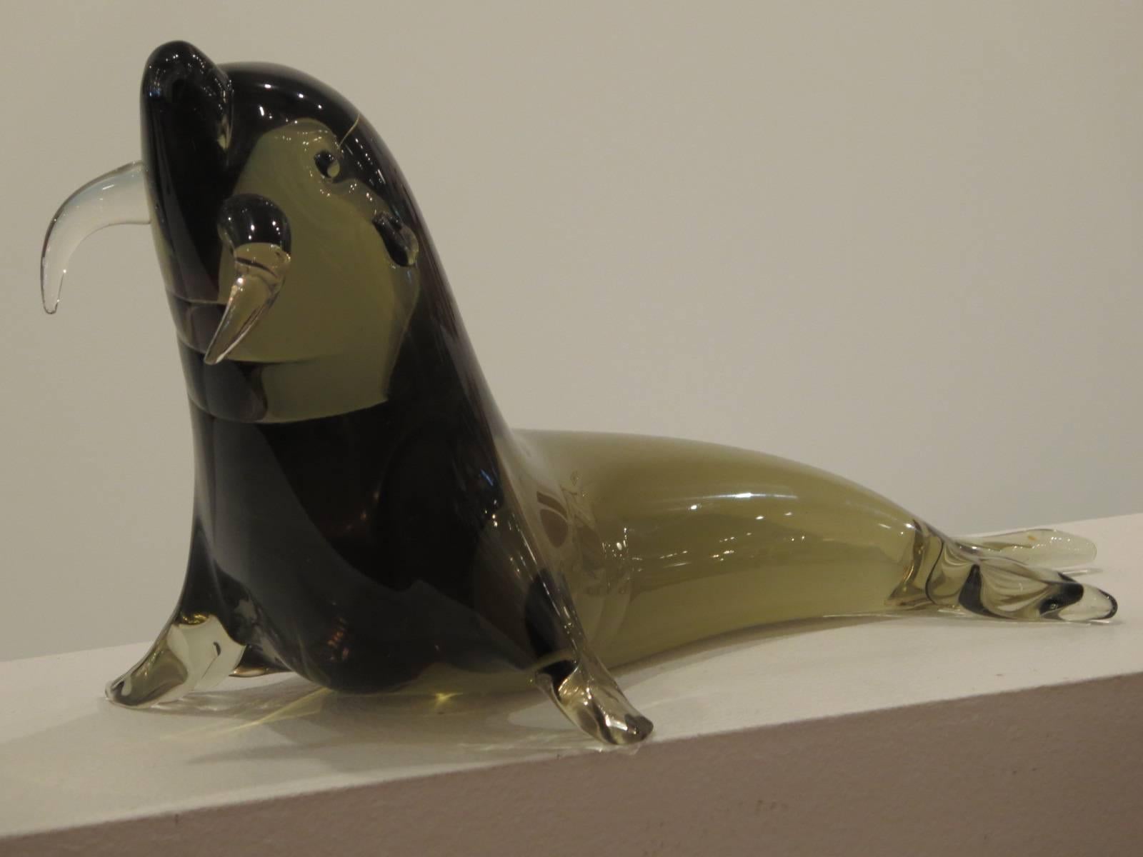 Mid-Century Modern Art Glass Walrus by Salviati