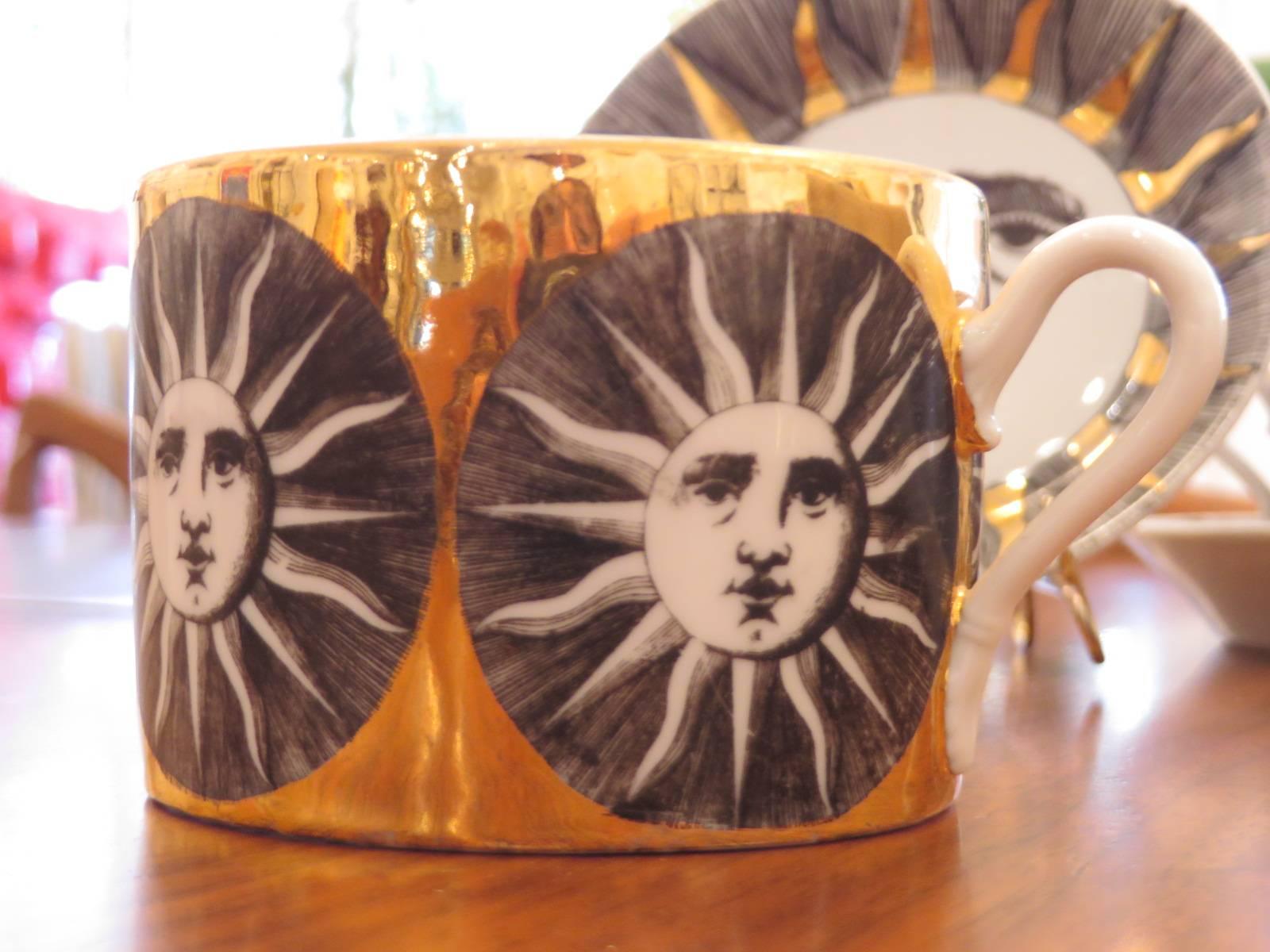 Mid-Century Modern Set of Five Cups and Saucers by Fornasetti