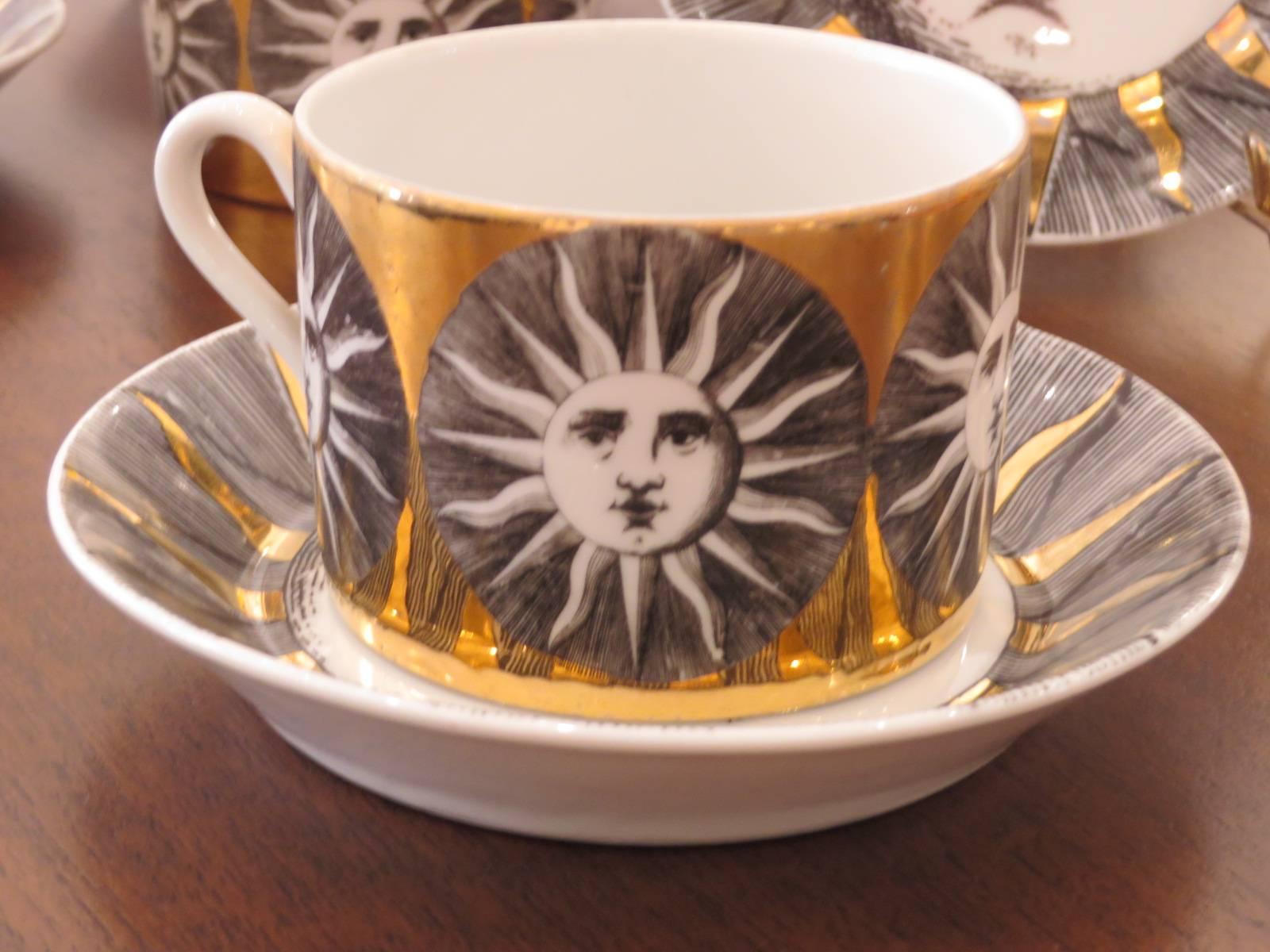 Italian Set of Five Cups and Saucers by Fornasetti