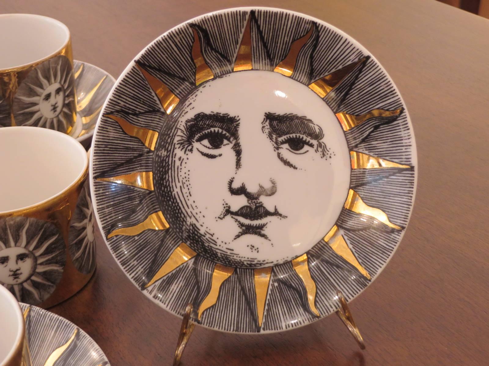 Set of Five Cups and Saucers by Fornasetti In Good Condition In Tarrytown, NY