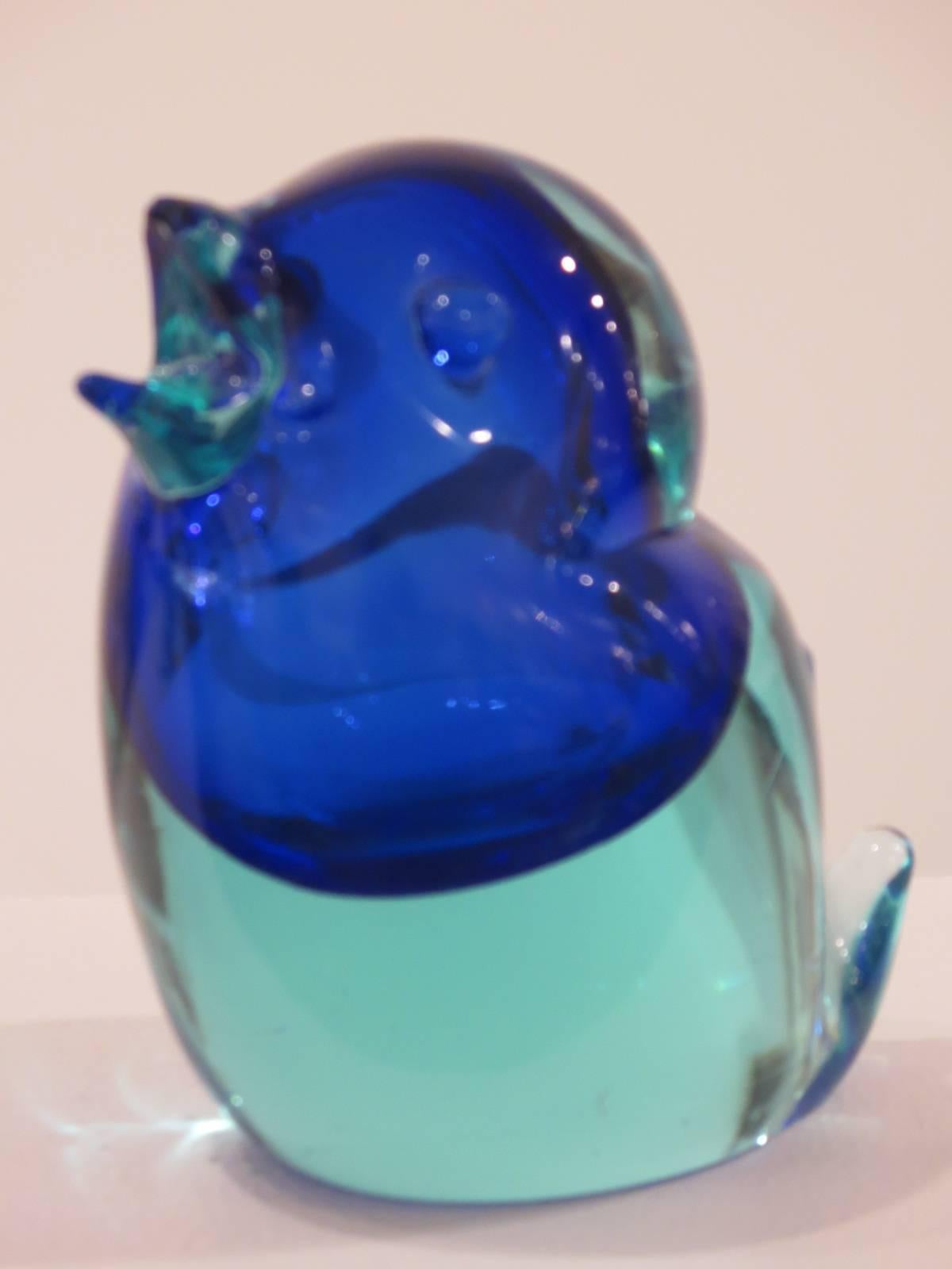 Wonderful blue-aquamarine bird in the traditional 1950s style of Murano glass.