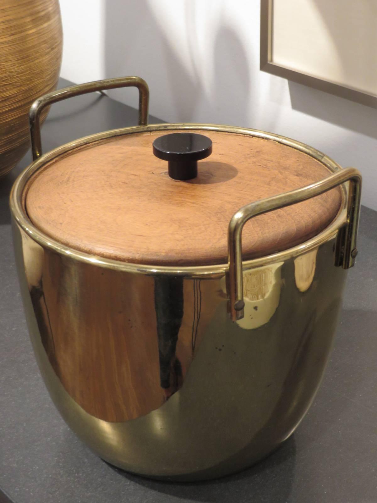 Mid-20th Century Brass and Wood Ice Bucket by Ben Seibel for Jenferd Ware