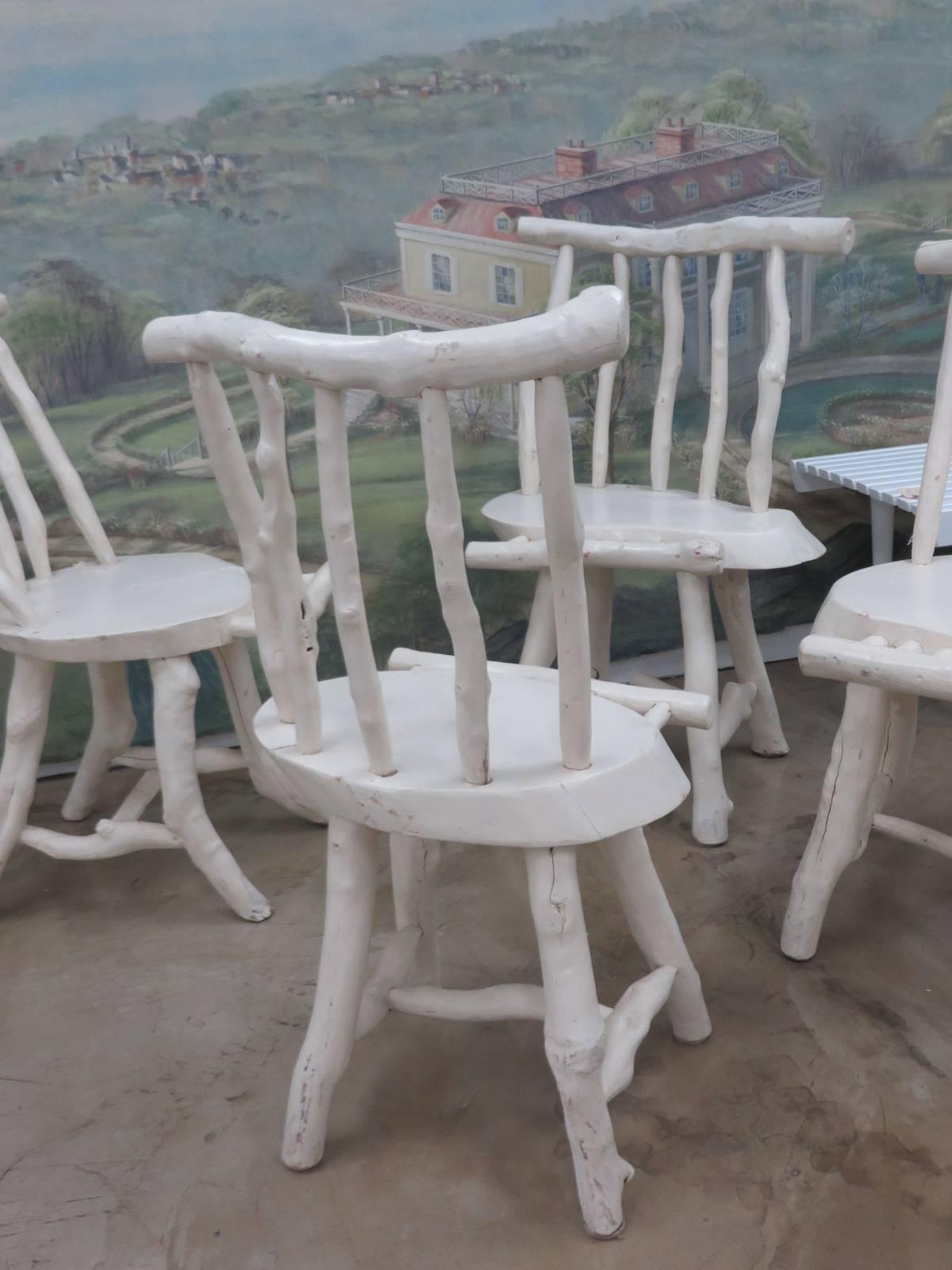Four Rustic Adirondack Style Chairs In Distressed Condition In Tarrytown, NY