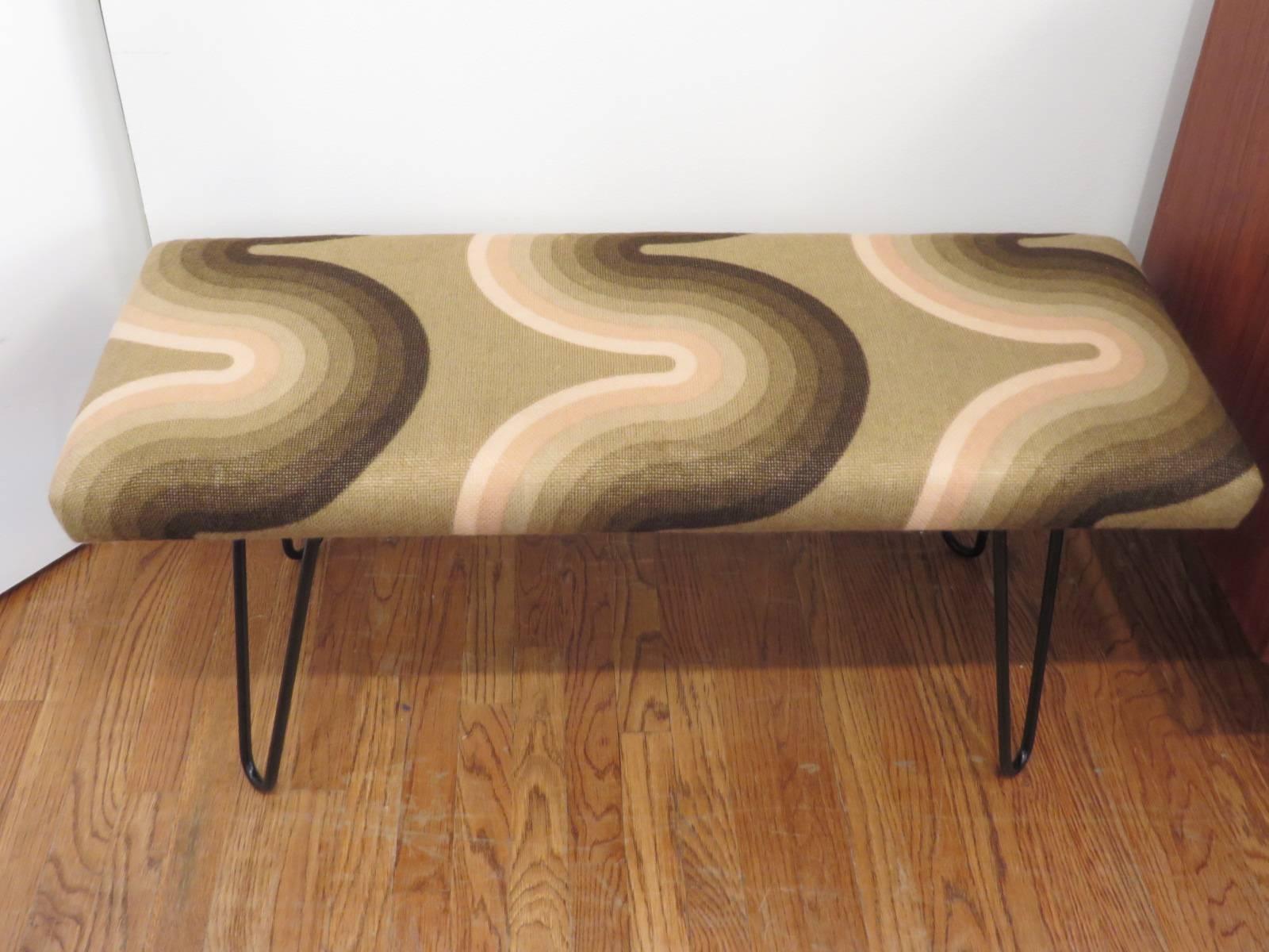 Danish Verner Panton Vintage Fabric Upholstered Bench For Sale
