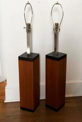 Pair of Tall Wood Column Lamps in the Style of Milo Baughman
