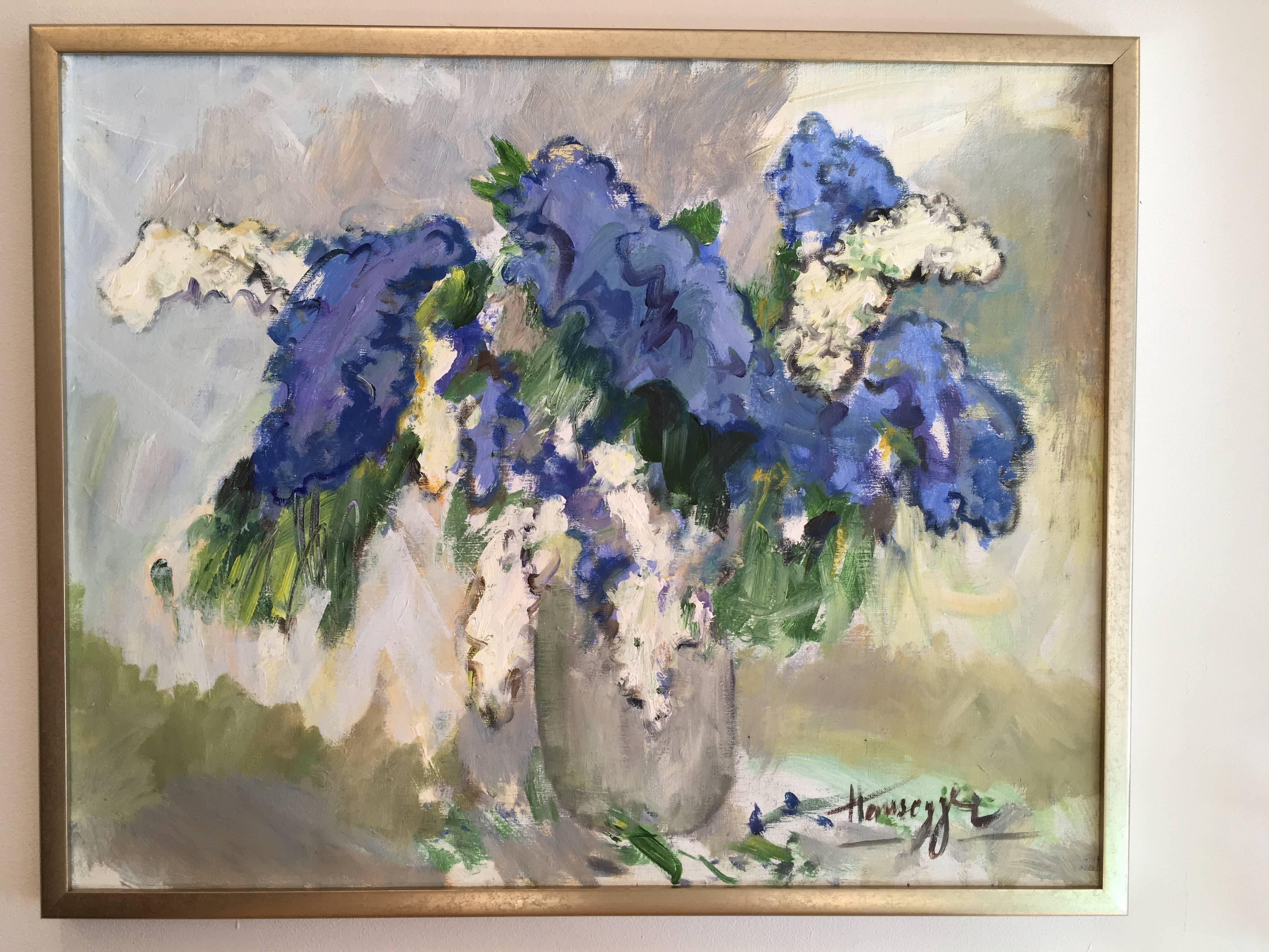 20th Century Still Life with White and Blue Lilacs For Sale